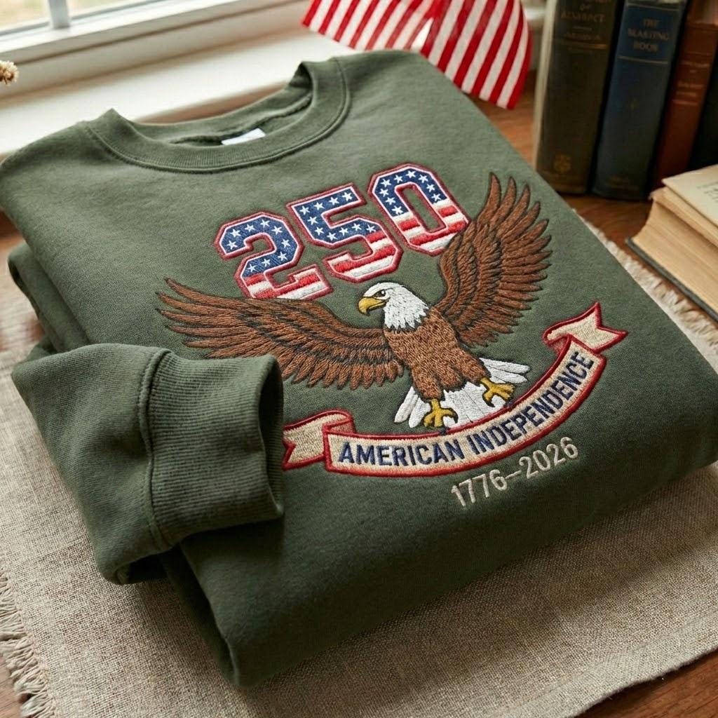 Embroidered 250th Anniversary Sweatshirt,1776-2026 Anniversary Shirt, USA Patriotic Eagle Tee, 4th of July Gift