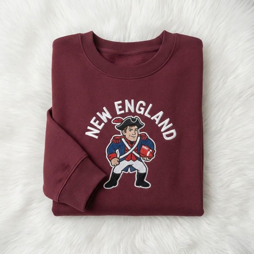 New England Football Embroidered Sweatshirt – Patriots Fan Gift Crewneck | Game Day Hoodie | Drake Maye Inspired Apparel