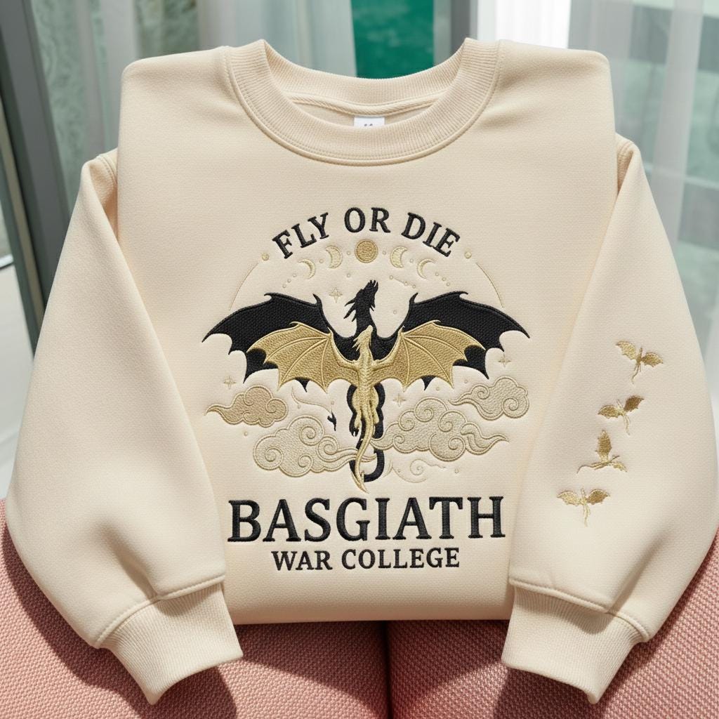 Basgiath War College Embroidered Sweatshirt, Fourth Wing Crewneck, Dragon Rider Sweater, Fantasy Book Lover Gift