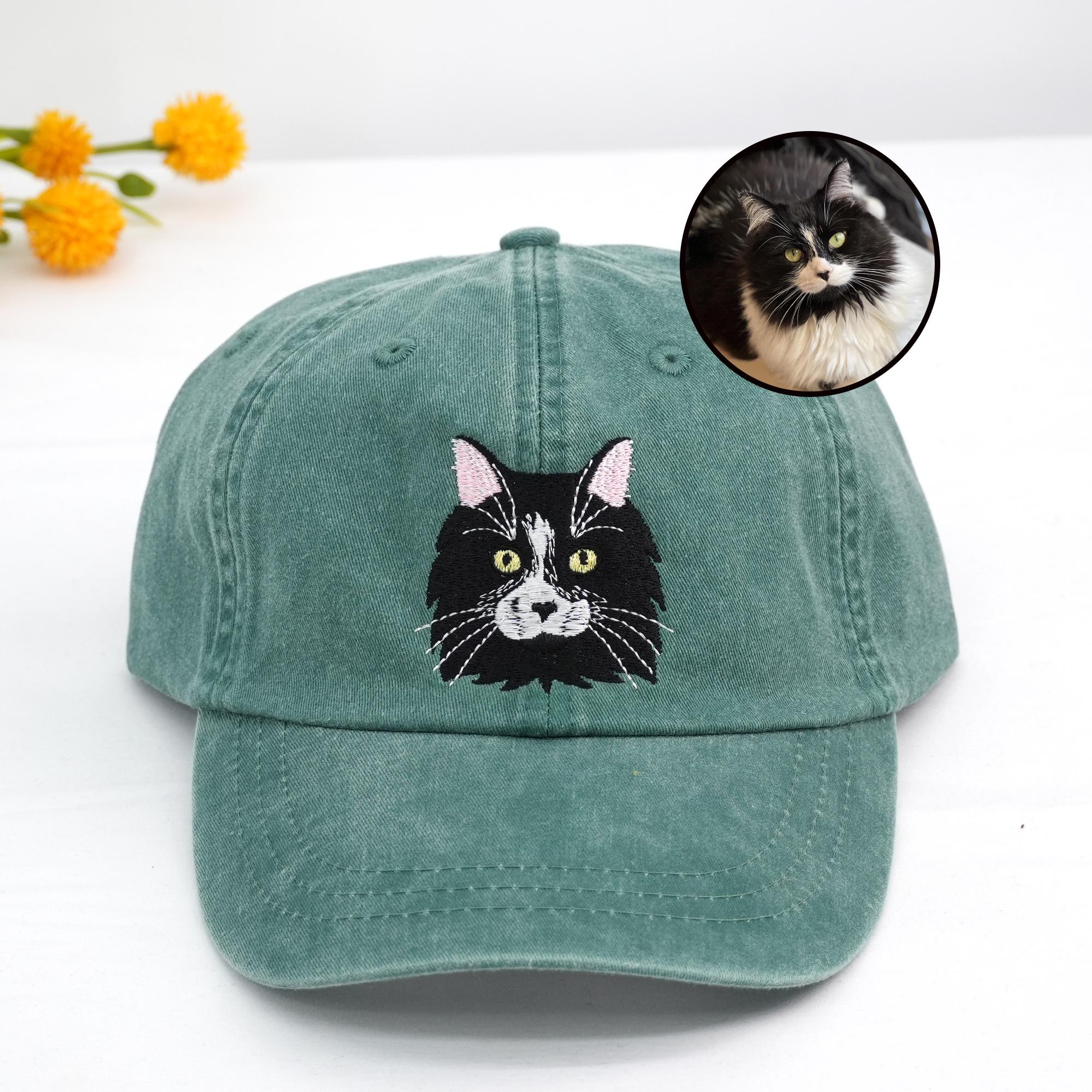 Custom Embroidered Fathers Day Hat with Cat Portrait, Birthday Gift for Dad, Personalized Hat for Dad, Cat Embroidered Hat Using Cat Photo
