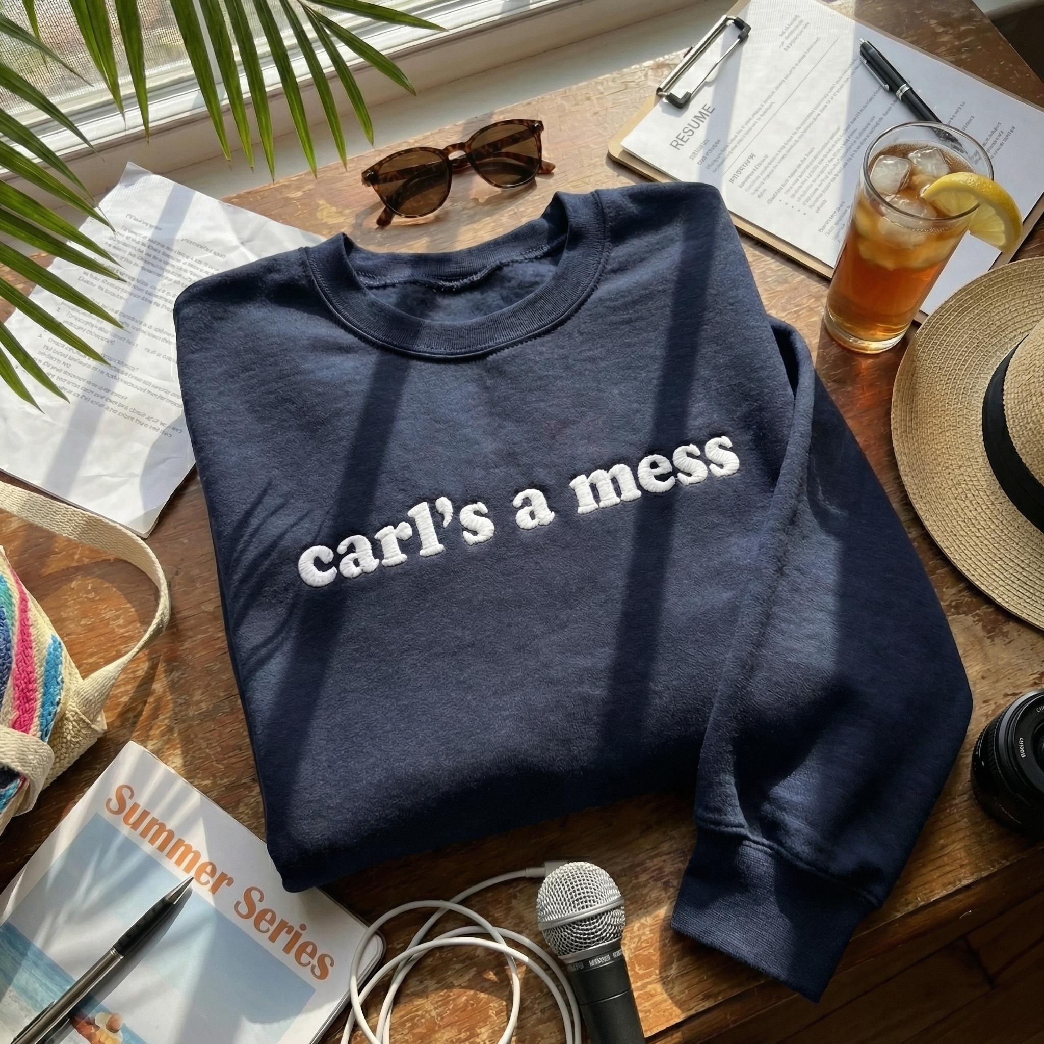 Embroidered Carls A Mess Sweatshirt – Funny Scribble Font Crewneck, Reality TV Pop Culture Gift, Sarcastic Abstract Sweater, Trendy Unisex Apparel