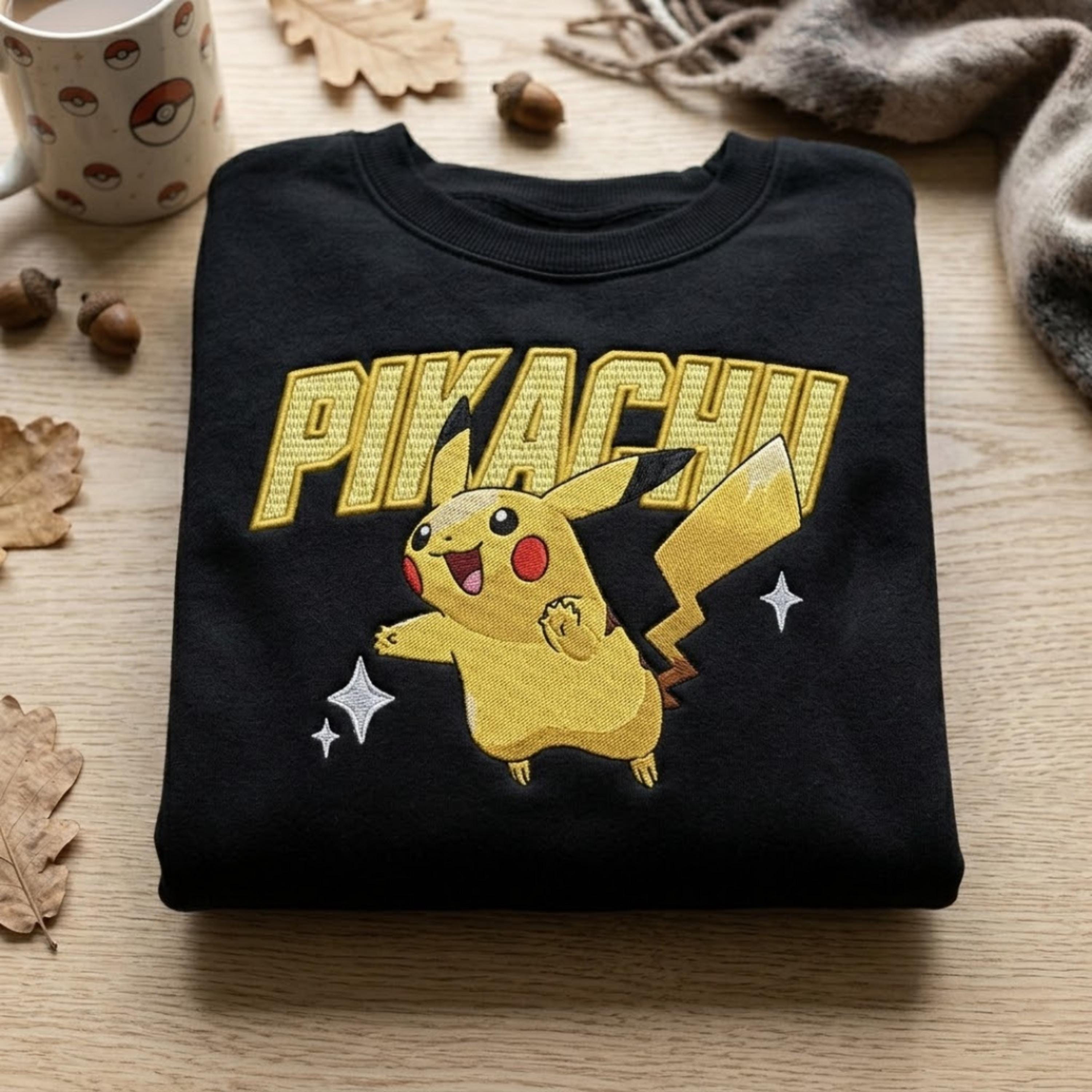 Custom Poke Character Embroidered Hoodie, Personalized Anime Sweatshirt, Cute Embroidery Hoodie, Gift for Pokemon Fans, Unisex Gift