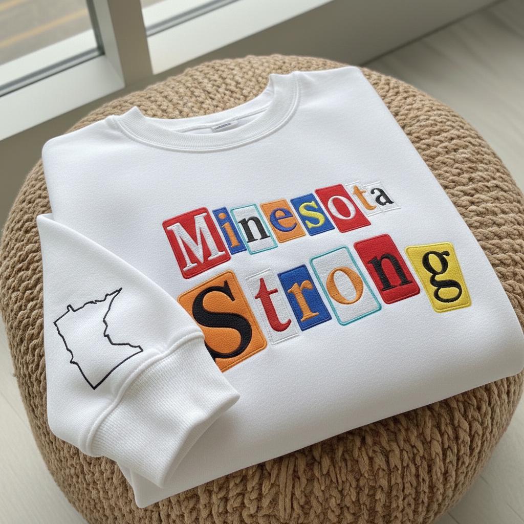 Minnesota Strong Magazine Letters Embroidered Sweatshirt, Minneapolis Political Protest, Anti ICE, Immigrant Rights, Abolish Ice Sweatshirt