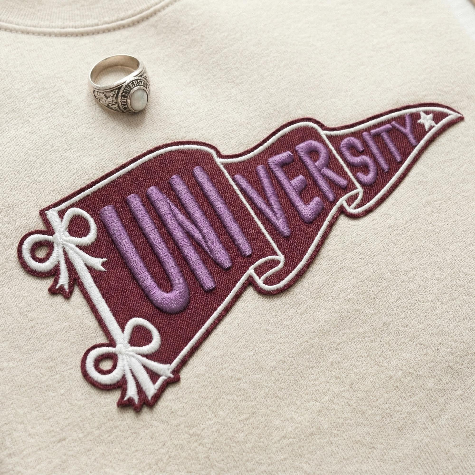 Custom Embroidered Pennant College Sweatshirt, Personalized Team Name Sweater, Sports Varsity Crewneck, Game Day Apparel, Custom School Gift