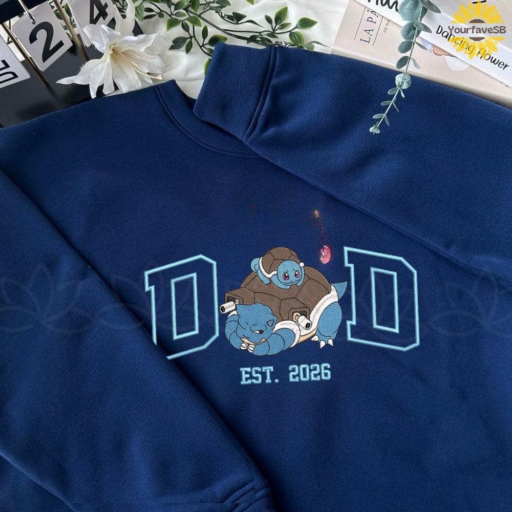 Custom PokaDad Embroidered Shirt, Personalized Anime Characters Sweatshirt, Anime Father's Day Gift, Birthday Gift For Dad, Pocket Beast