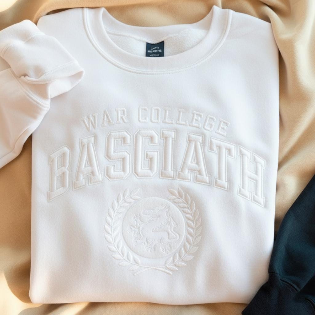 Embroidered Fourth Wing Tone On Tone Sweatshirt, Basgiath War College Dragon Rider, Dragon Book Lover Shirt