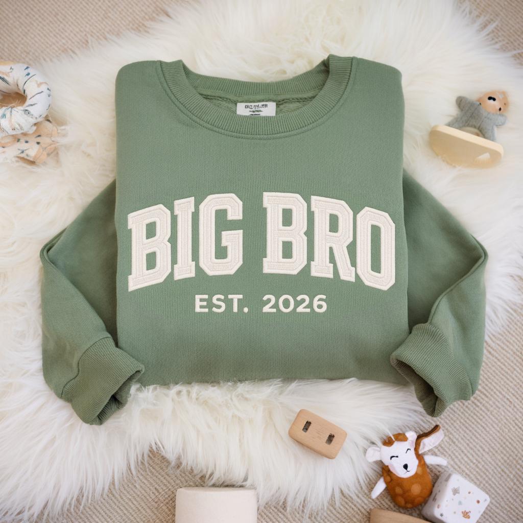 Big Brother Embroidered Sweatshirt, Big Bro Est. 2026 Shirt, Toddler Crewneck, Sibling Announcement Outfit, Custom Baby Gift