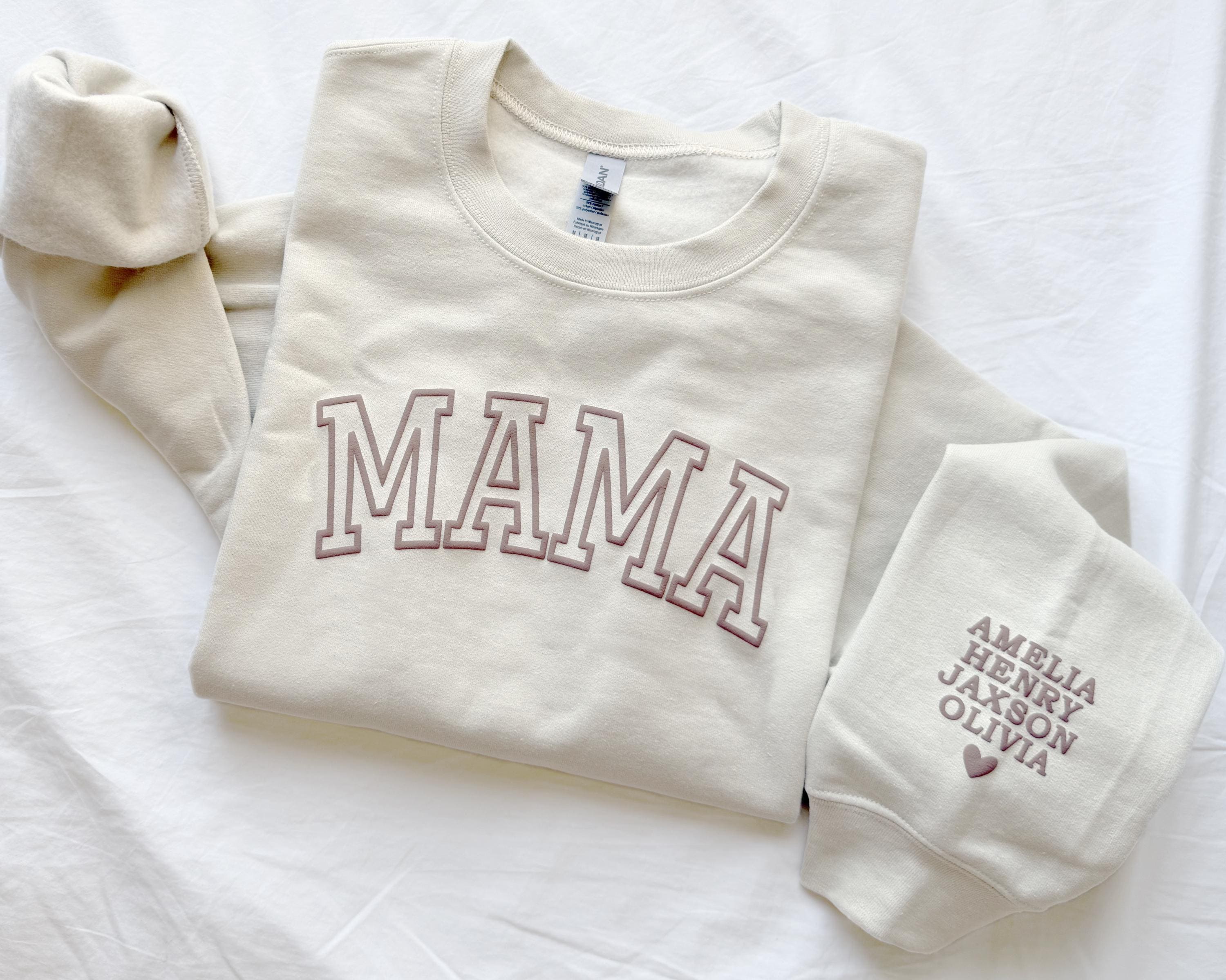 Personalized Mama Sweatshirt with Kid Names on Sleeve, Mothers Day Gift, Birthday Gift for Mom, New Mom Gift, Minimalist Cool Mom Sweater