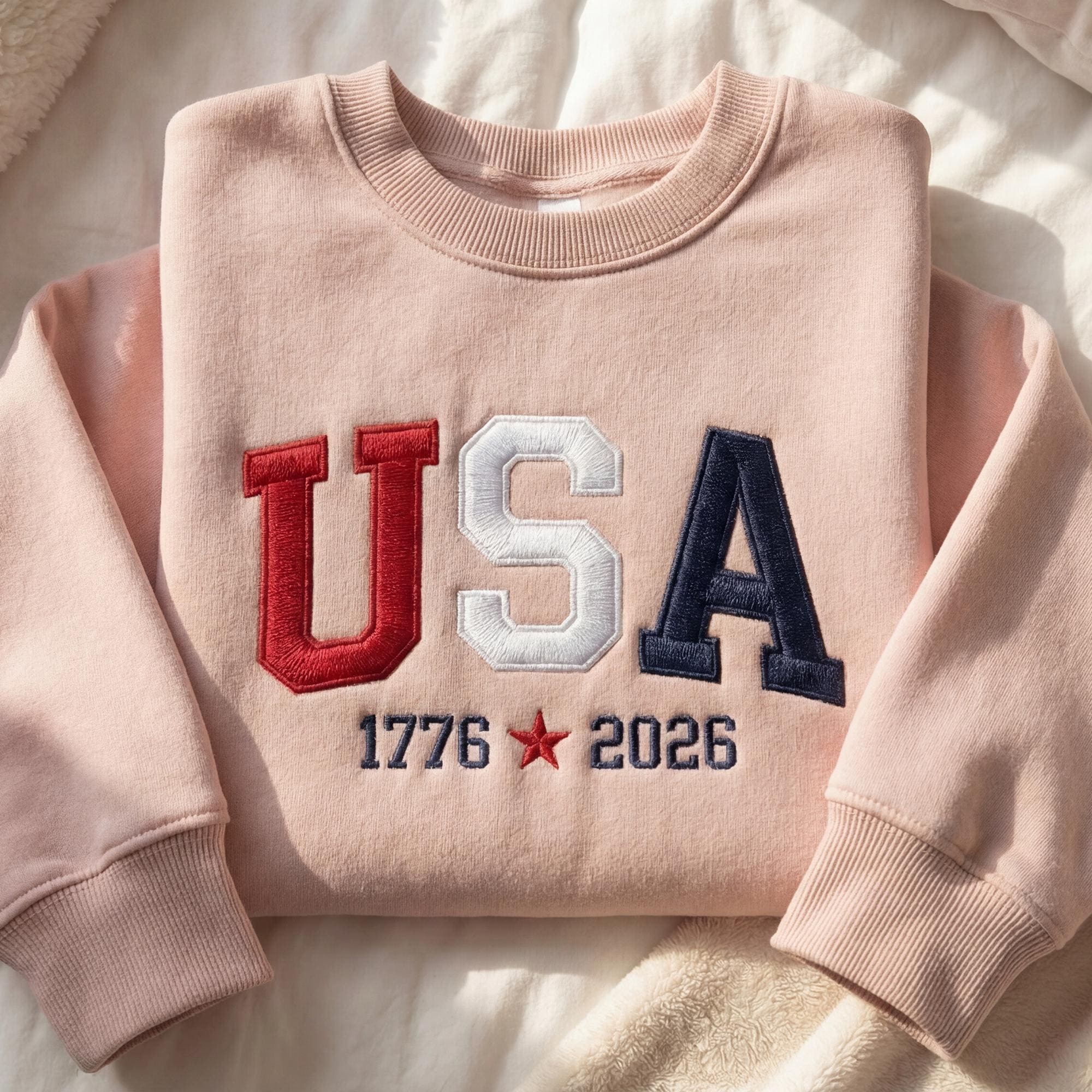 Embroidered USA Sweatshirt Patriotic Pullover 1776–2026 Americana Unisex Sweatshirt Fourth of July Gift Shirt