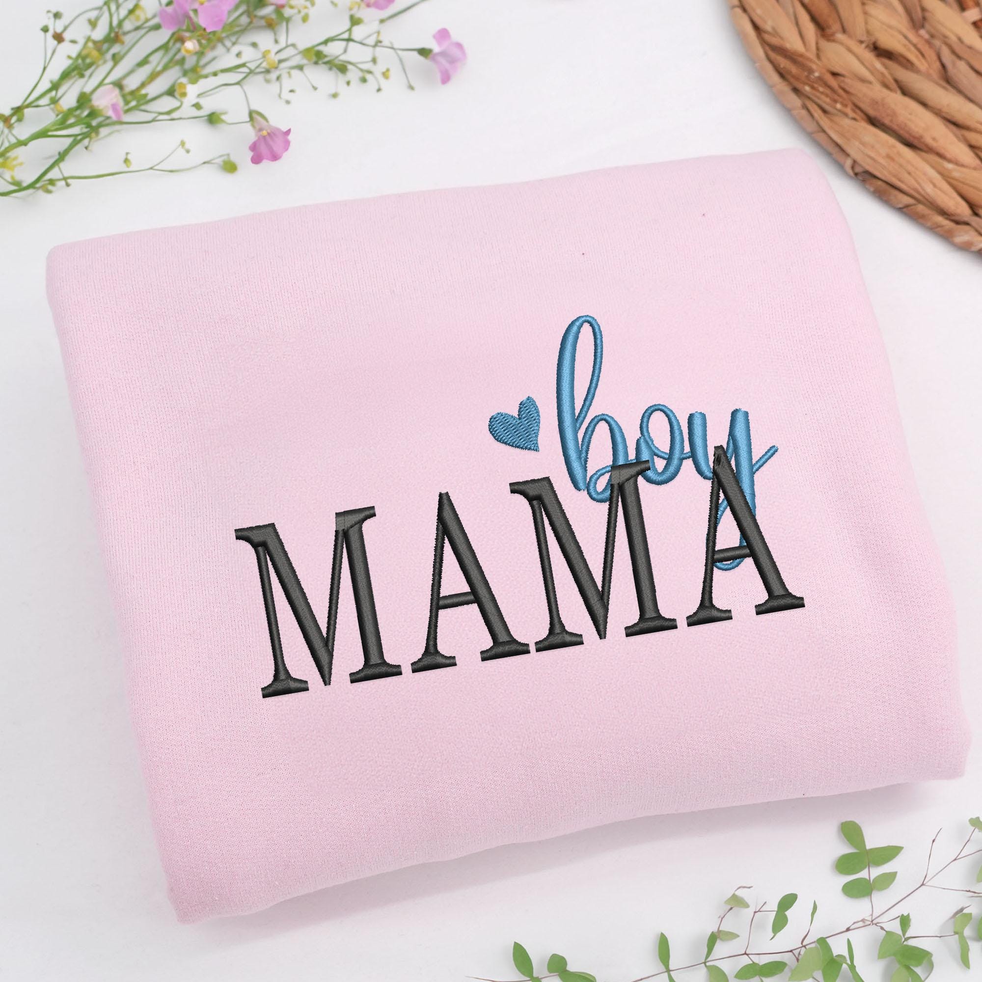 Boy Mama Embroidered Sweatshirt – Custom Kids Name on Sleeve, Boy Mom Club Crewneck, Mother and Son Gift