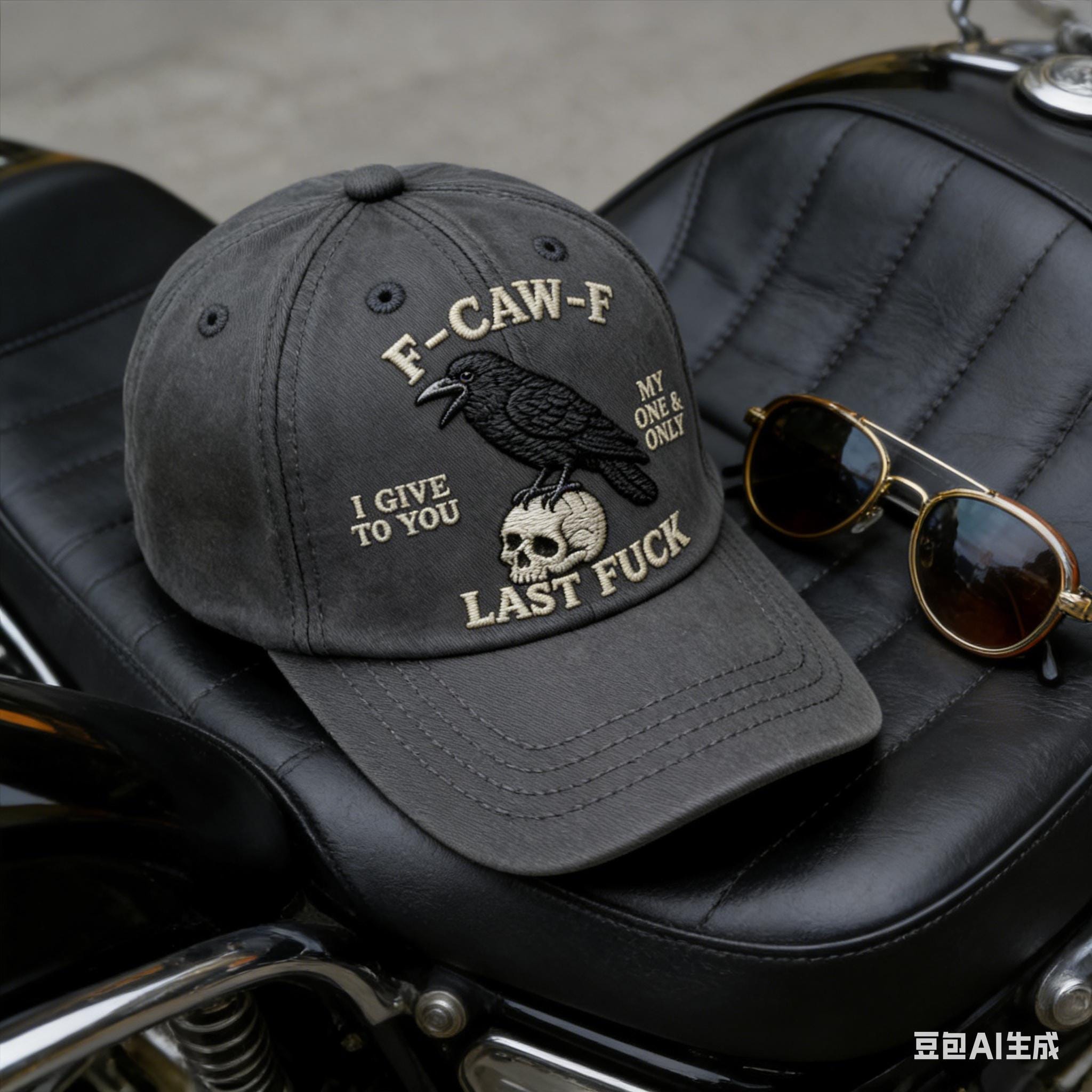 Hand-Embroidered F-Caw-F Crow Baseball Cap | Unisex Black Bird Graphic Hat