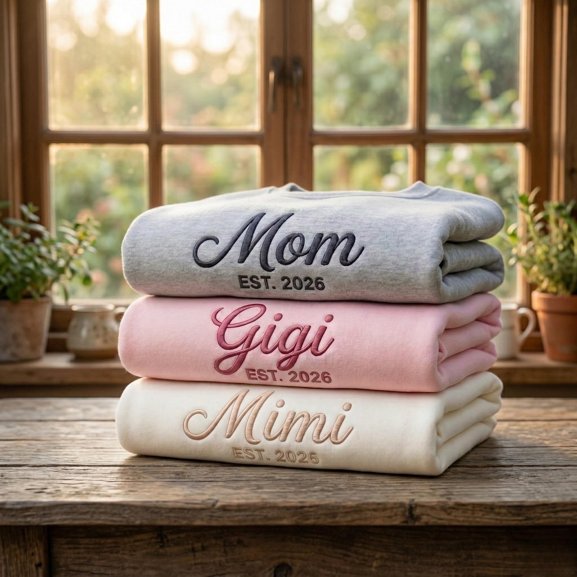 Custom Embroidered Grandma Mama Nana Mimi Sweatshirt & Hoodie, Gift For New Mom, Mothers Day Gifts,