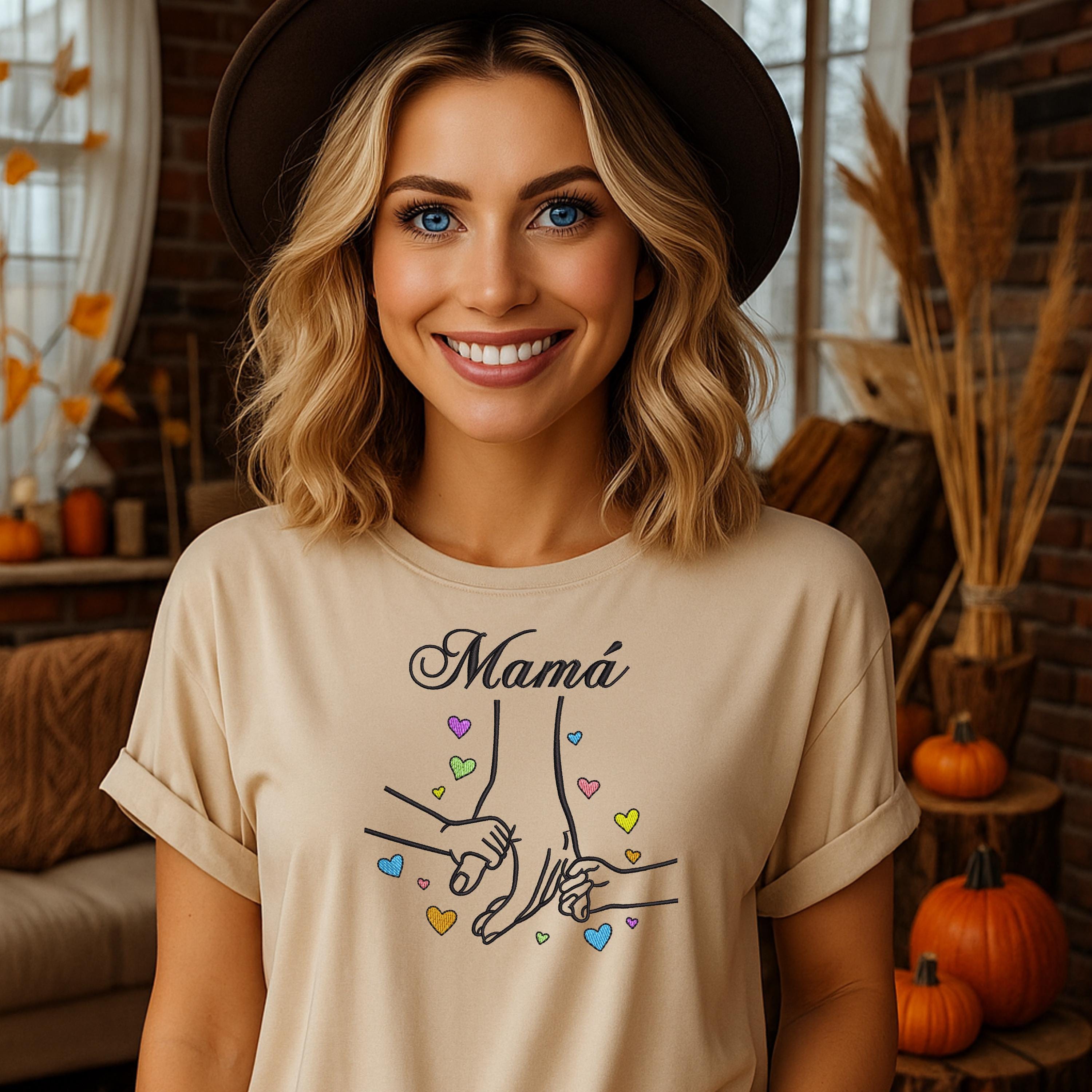 Mama Hand Holding Embroidery Sweatshirt – Heart Sketch Embroidered Sweatshirt, Minimal Mother Gift