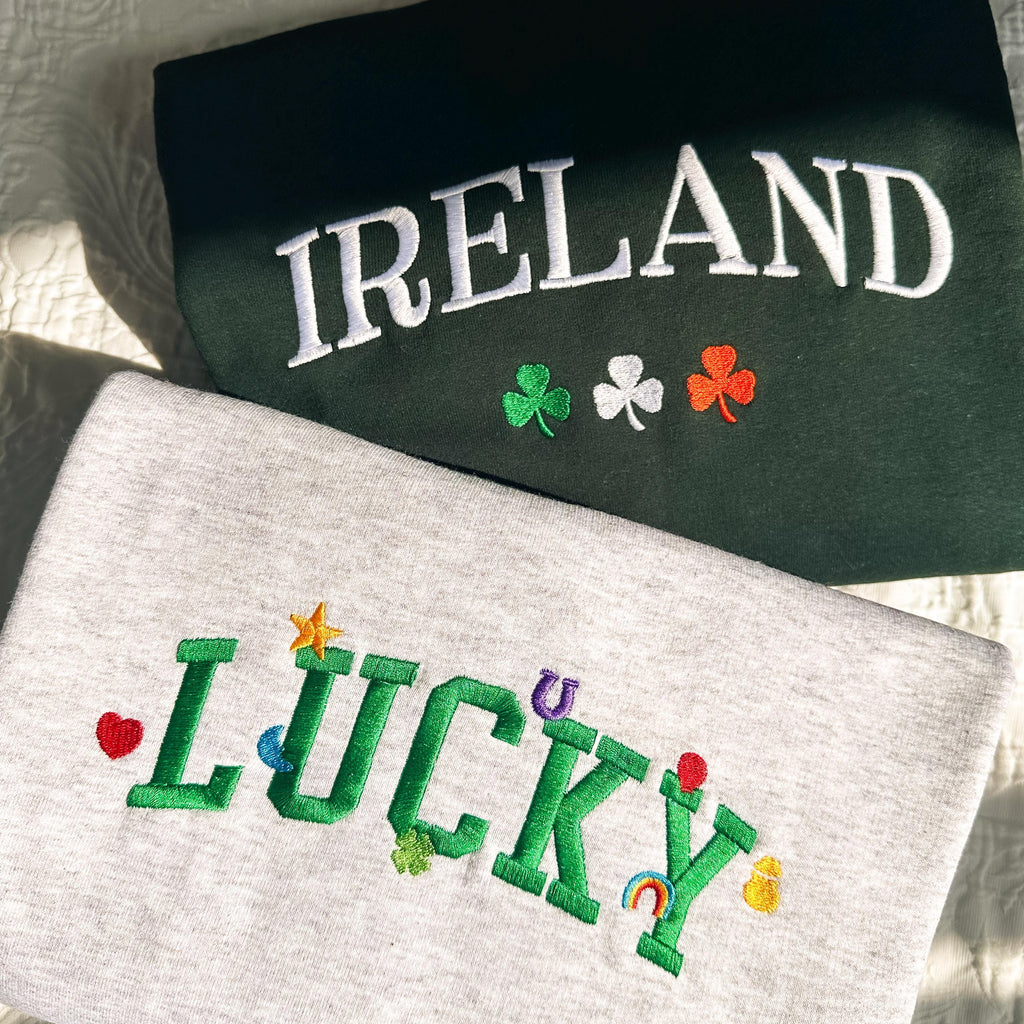 Embroidered Lucky Charms Sweatshirt, Retro St. Patrick’s Day Crewneck, Vintage Irish Green Cozy Pullover