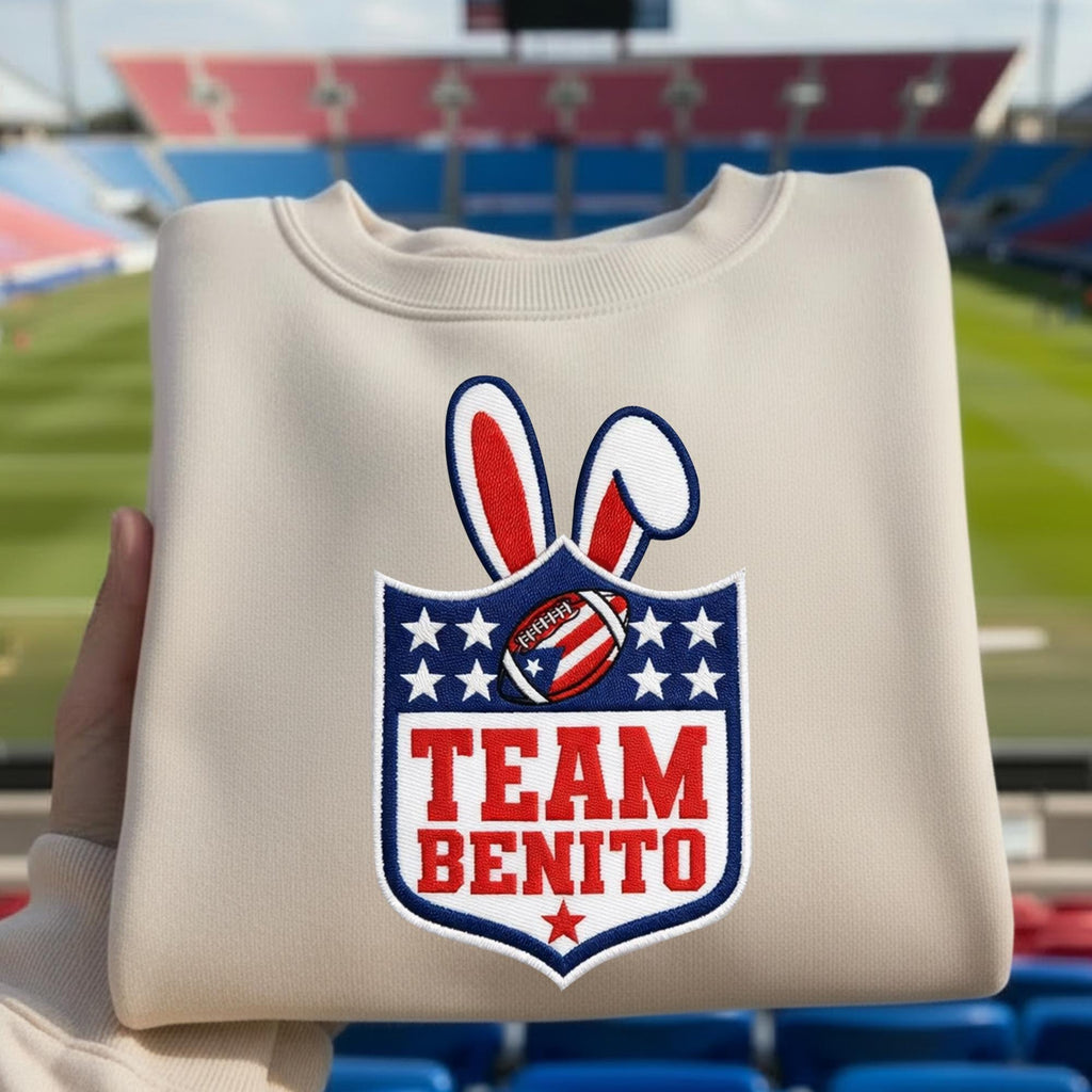 Embroidered Team Benito Football Sweatshirt – Game Day Shirt, Football Fan Sports Gift, Unisex Hoodie for Men & Women, Bowl Game 2026
