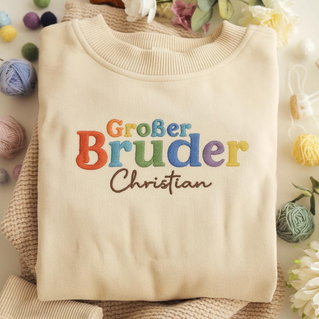 Personalized Big Brother Shirt for Kids, “Großer Bruder” Embroidered T-Shirt & Sweatshirt, Custom Name Gift for Boys, Sibling Announcement