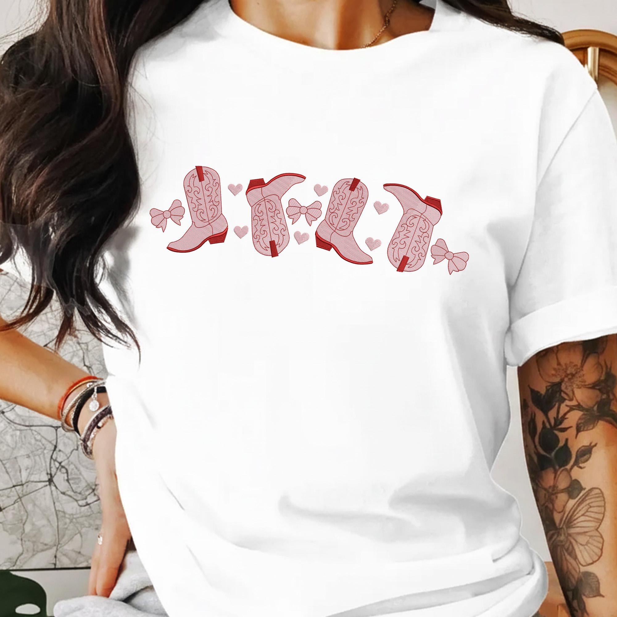 Cowboy Boots Love Machine Embroidered Sweatshirt, Western Valentine Crewneck, Coquette Valentine Gift