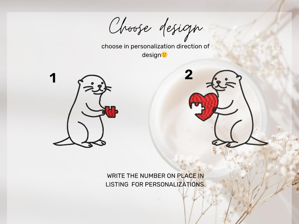 Embroidered Otter Sweatshirt for Valentine’s Day, Funny Couple Crewneck with Custom Sleeve Embroidery, Cute Couple Shirt, Anniversary Gift