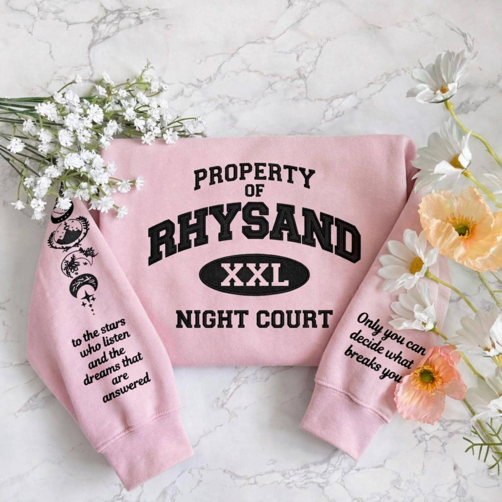 Property Of Rhysand Embroidered Shirt, Night Court Sweatshirt, Acotar BookTok Sweater, Fantasy Romance Reader Gift, Bookish Crewneck