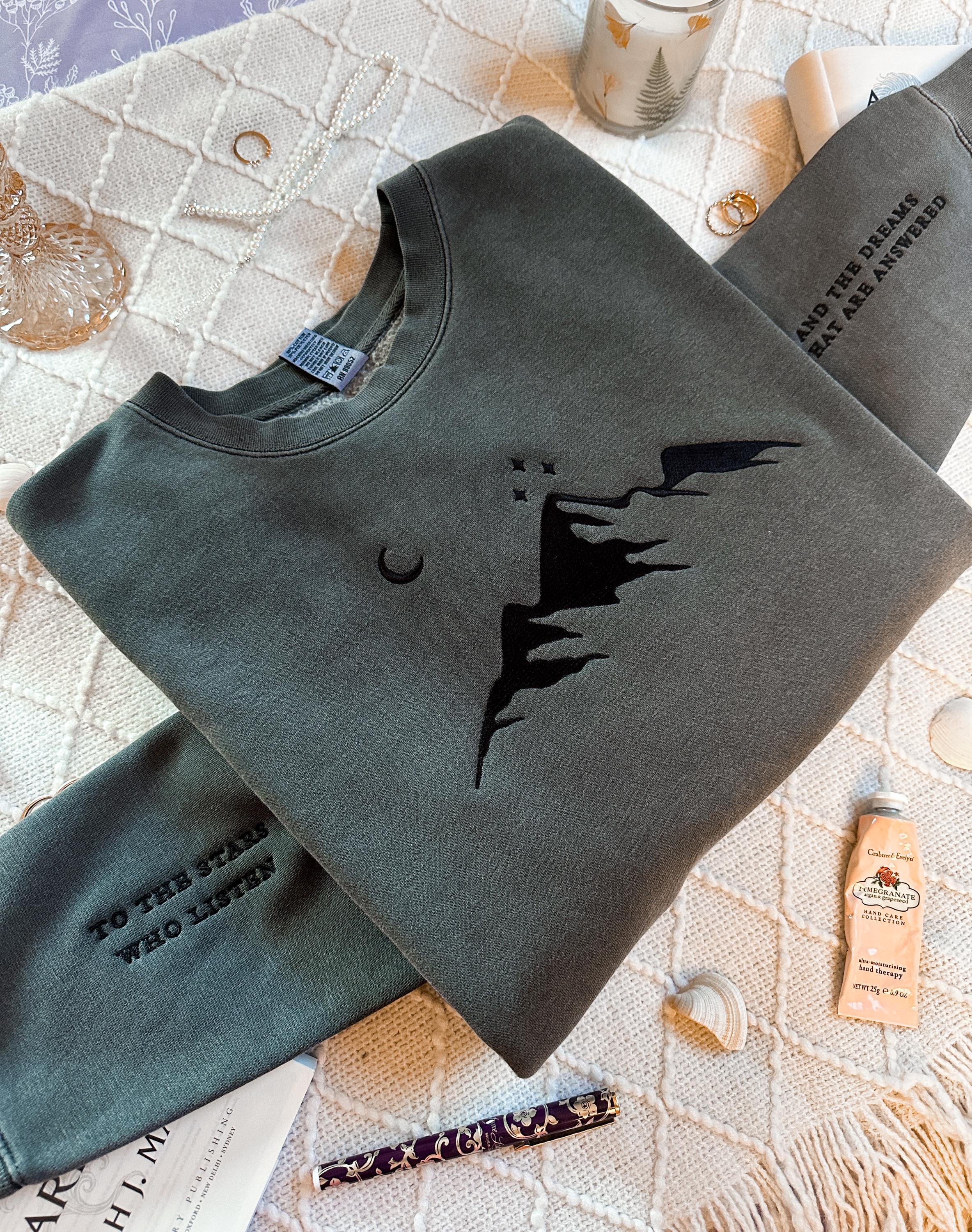 NEW Official ACOTAR Double Sleeve Embroidered Sweatshirt – Velaris Stars Acotar Merch – Sarah J. Maas Inspired Fantasy Book Sweatshirt