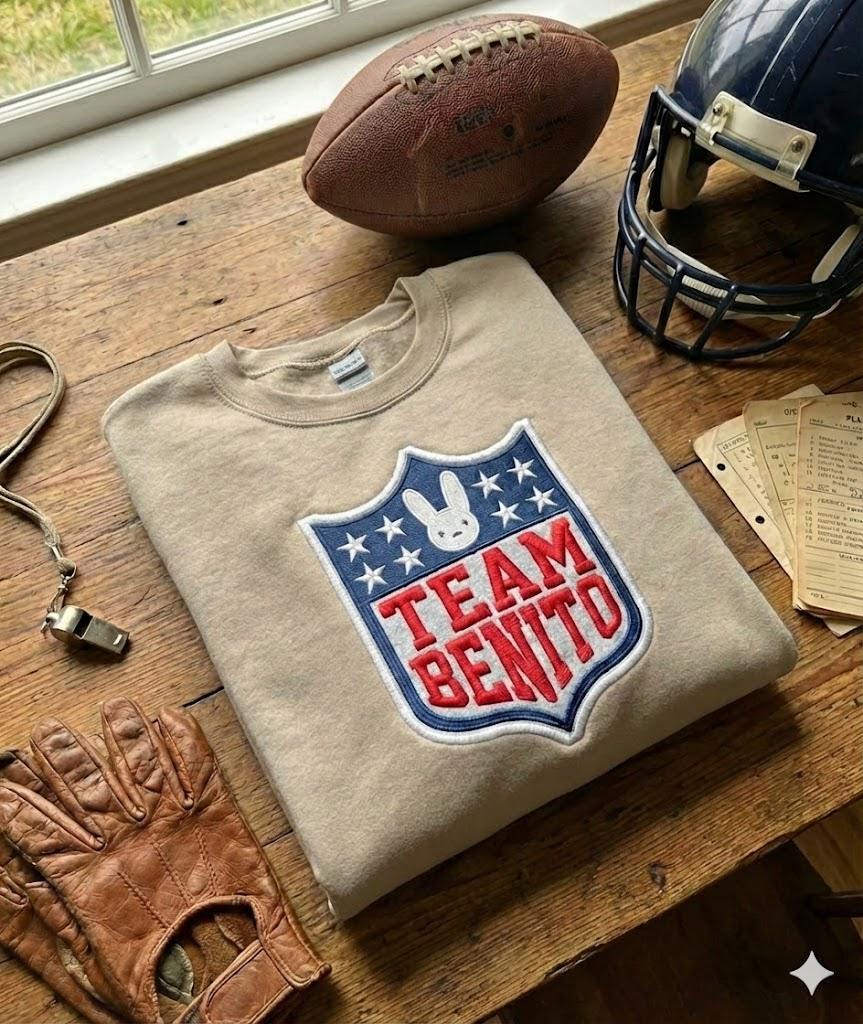 Embroidered Team Benito Sweatshirt / Hoodie – Puerto Rico Football Fan | LX Bunny Bowl, Unisex Team Fan Design