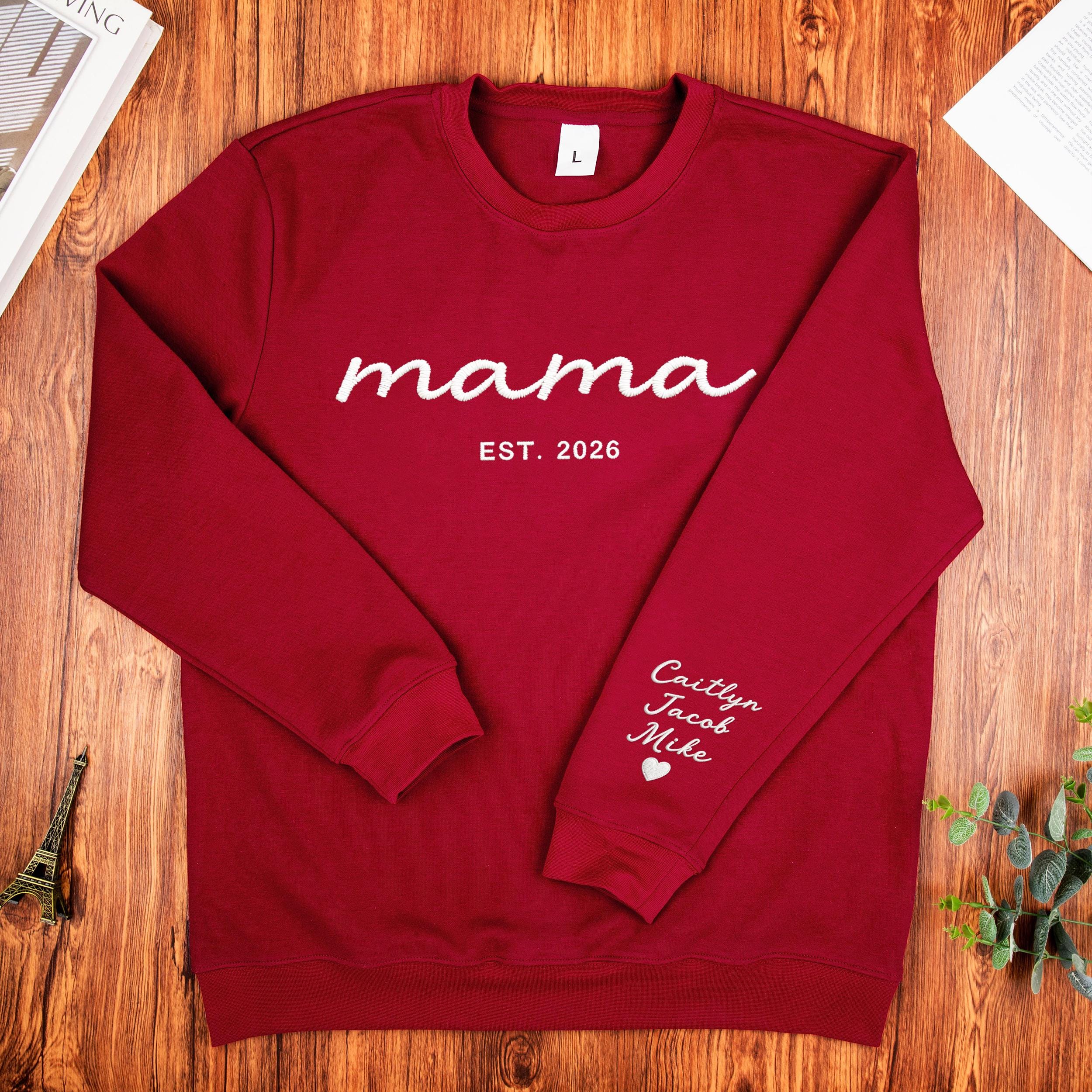 Custom Mama Embroidered Sweatshirt with Names on Sleeve, Personalized Grandma Hoodie, Mom Embroidery Shirts, Mothers Day Gift for New Mom