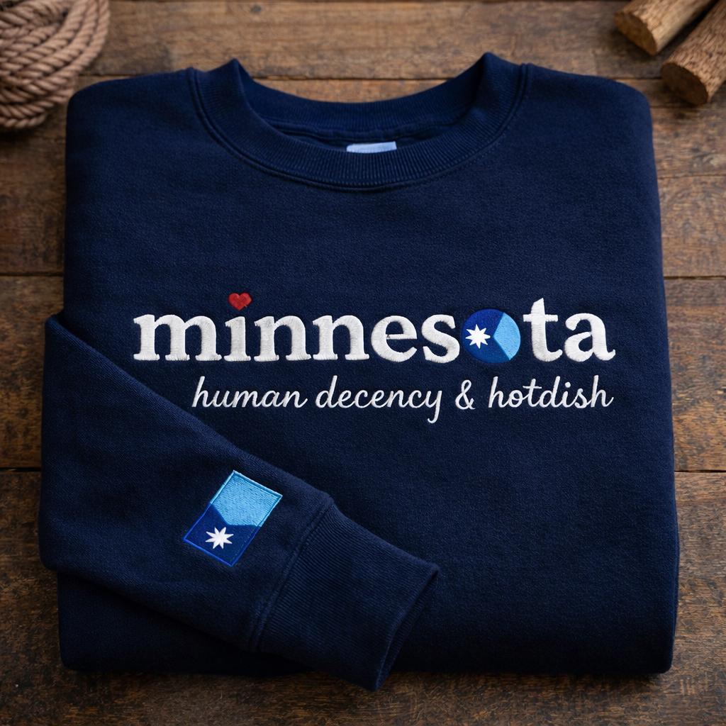 Minnesota Human Decency & Hotdish Embroidered Sweatshirt, Minnesota Strong, Human Rights Sweater, I Stand With Minnesota Shirt, Abolish ICE
