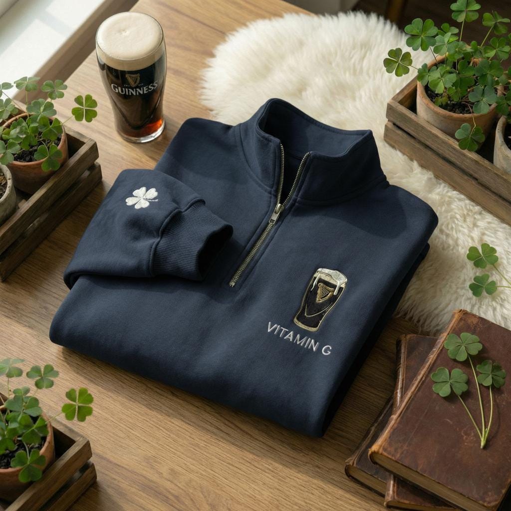Embroidered Vitamin G Guinness Quarter Zip Sweatshirt: Irish Beer Shirt, St Patrick's Day Tee, Irish Drinking Gift
