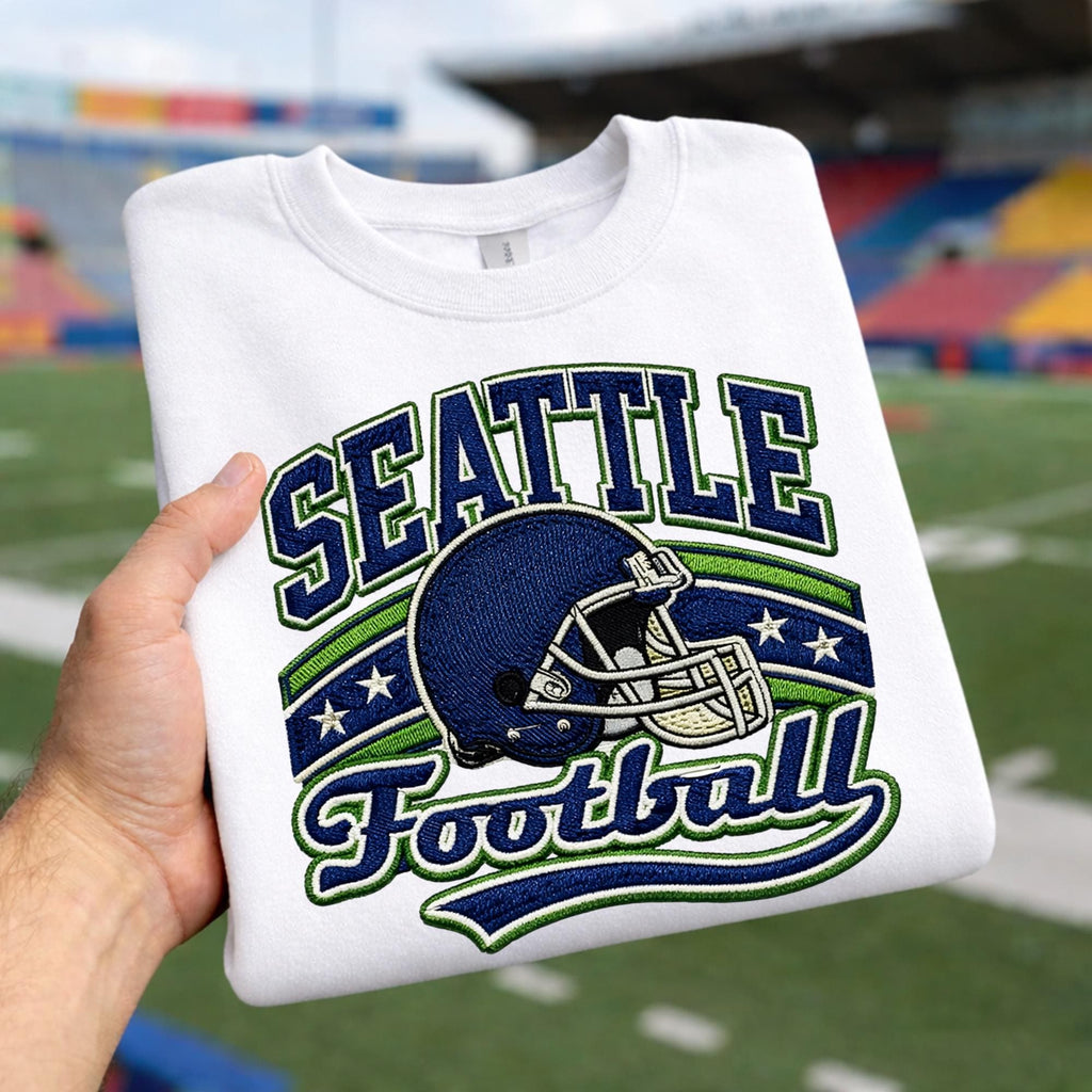 Embroidered Vintage Seattle Football Sweatshirt, Retro Game Day Hoodie, Emerald City Football Shirt, Seattle Style Gift, Bowl Game Apparel