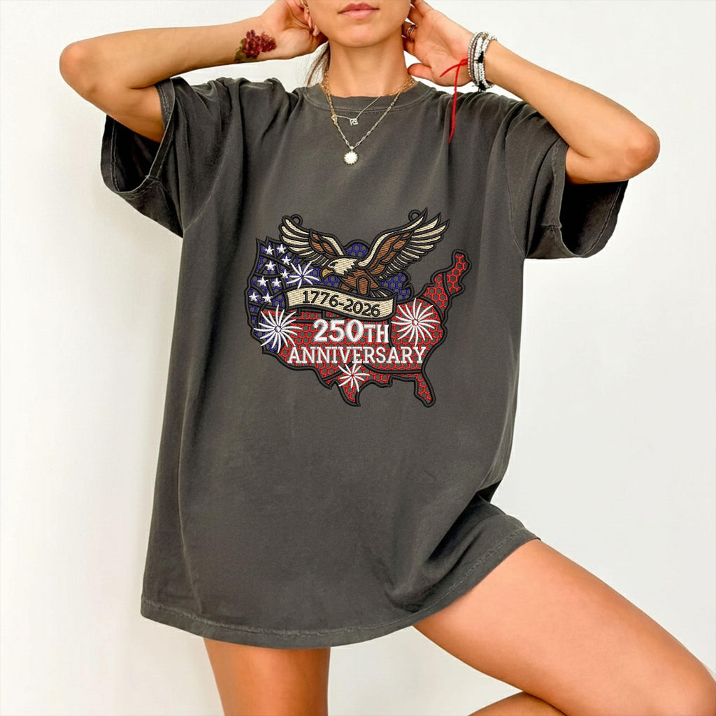 USA 250th Anniversary Embroidery Sweatshirt – FSL American Eagle Design | Semiquincentennial Patriotic Crewneck