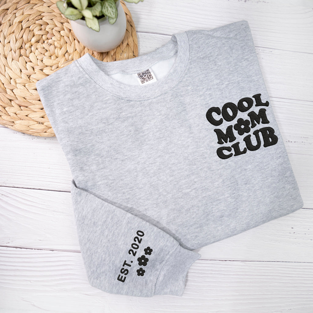 Custom Cool Mom Club Embroidered Sweatshirt, Embroidered Mom Sweatshirt, Names on Sleeve, Mom Crewneck Sweatshirt, Personalized Mom Gifts