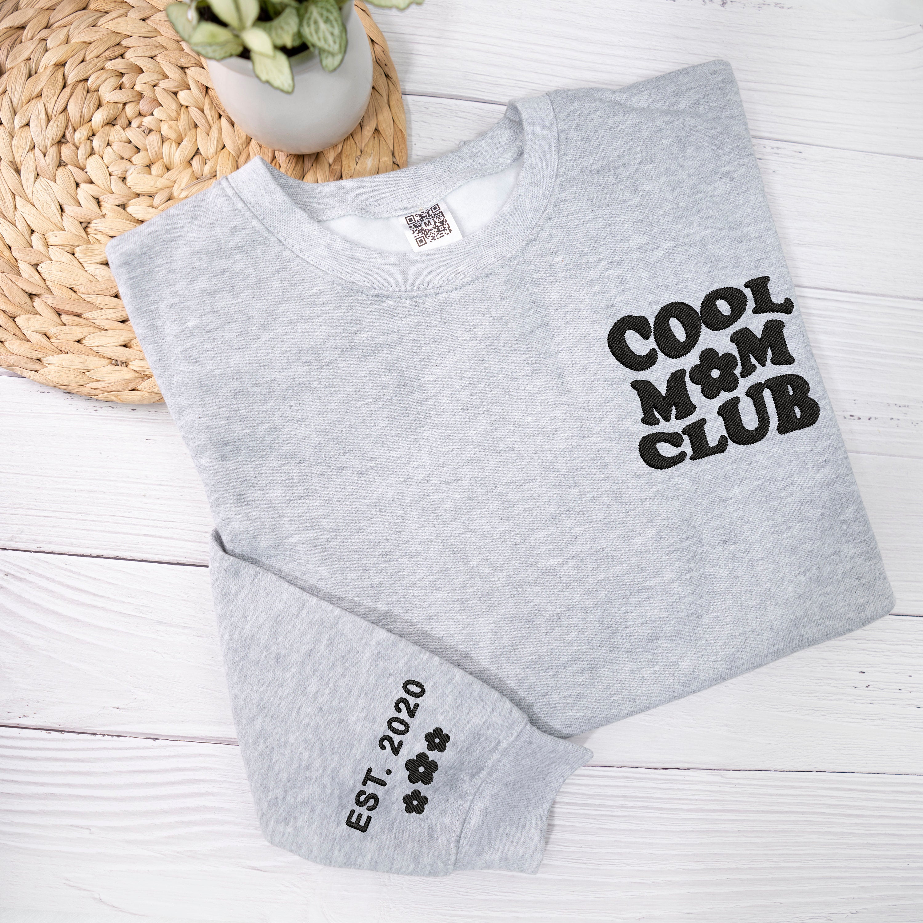 Custom Cool Mom Club Embroidered Sweatshirt, Embroidered Mom Sweatshirt, Names on Sleeve, Mom Crewneck Sweatshirt, Personalized Mom Gifts