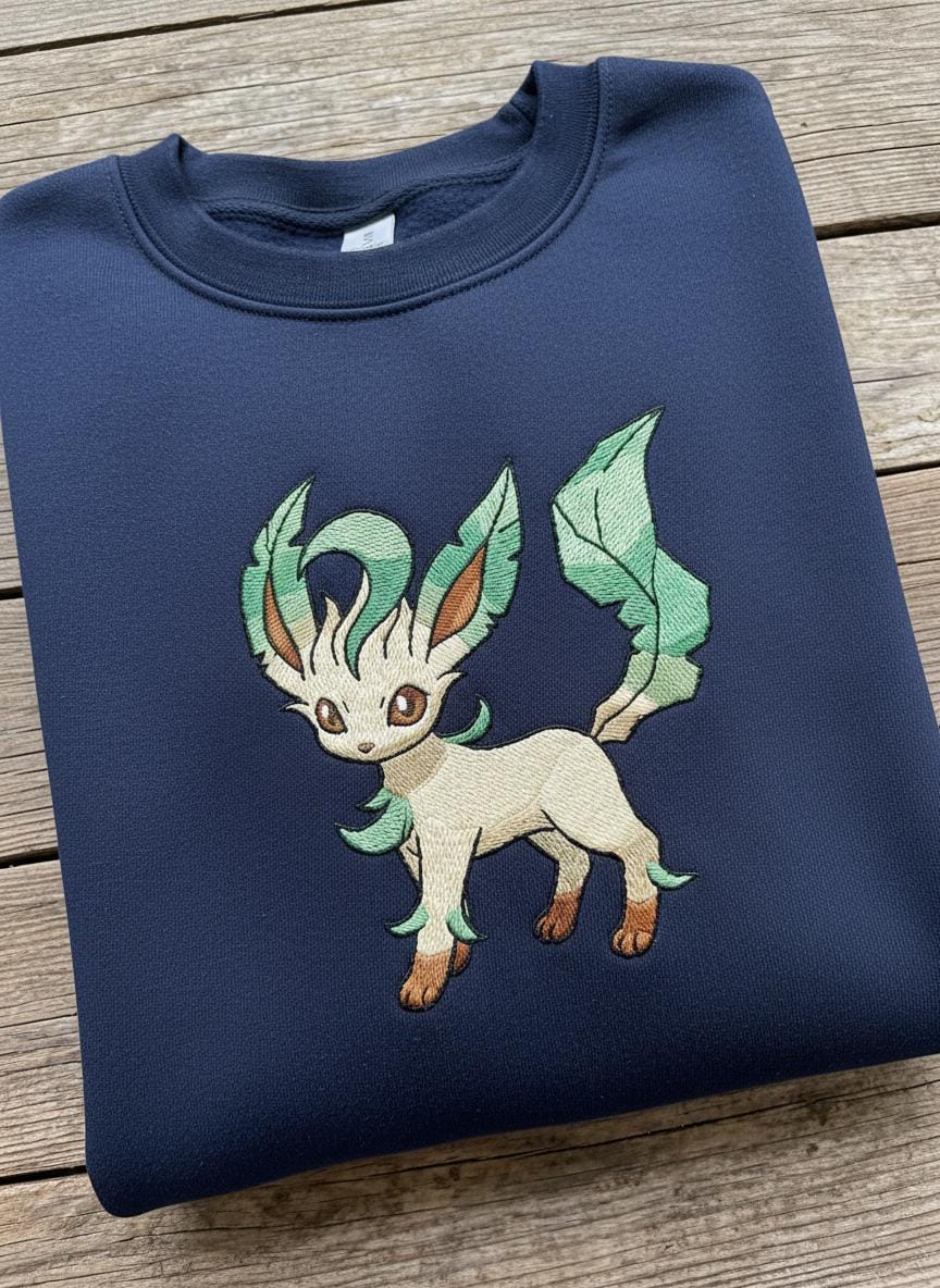 Leafeon PKM Embroidery, Embroidered Anime Sweatshirt, Embroidered Anime Shirt, Anime Lover Sweatshirt, Gift For Her