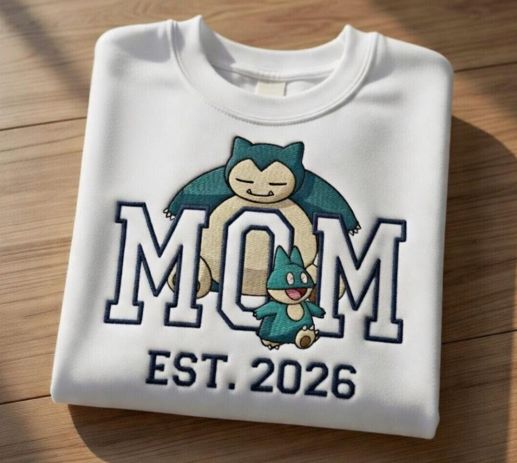 Embroidered Custom Pokemom Character Hoodie, Cute Poke mom Characters Sweatshirt, Cozy Anime Embroidery, Gift for PKM Fans, Gift for mom