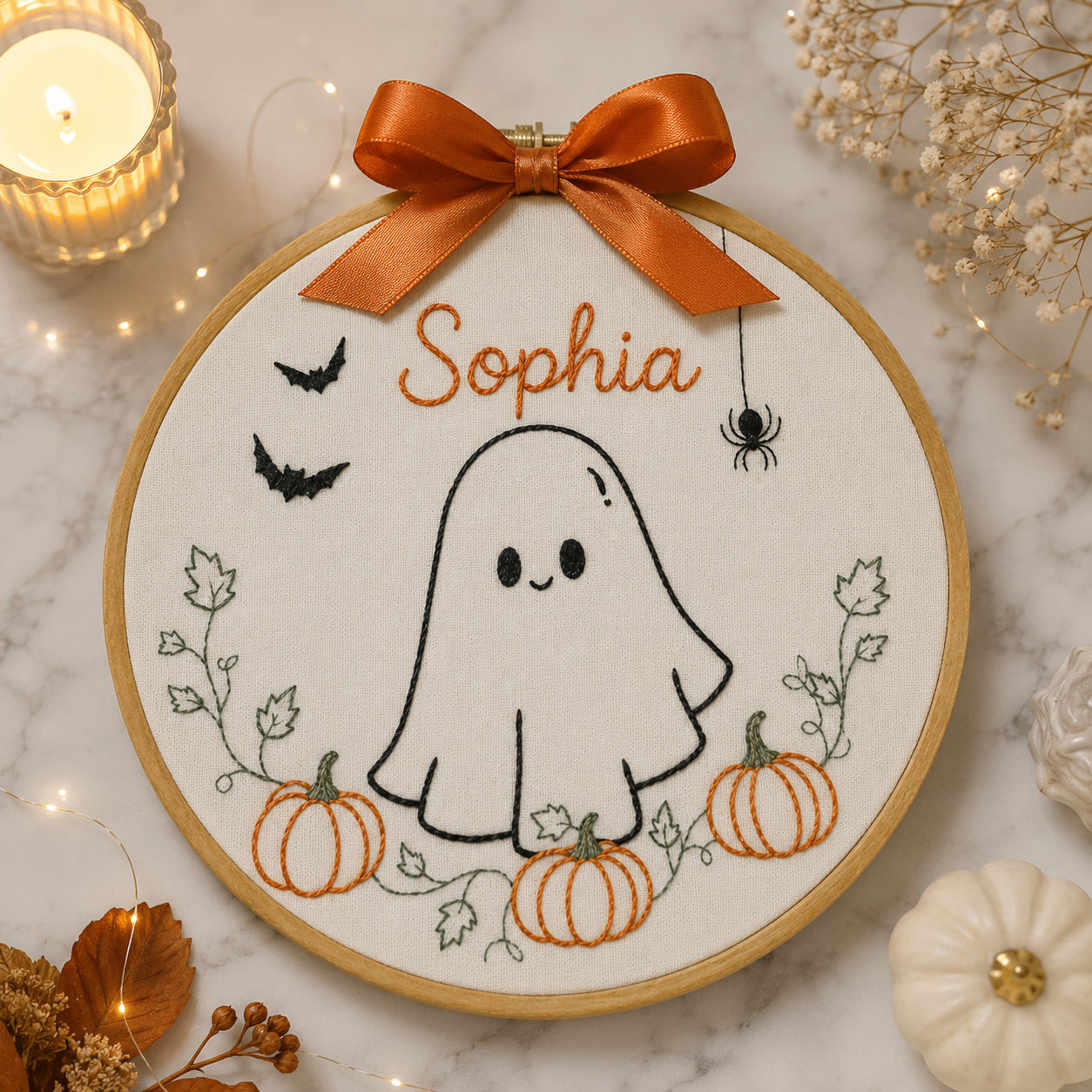 Baby Boo Pumpkin Hand-Embroidery Hoop, Custom Halloween Hoop Decor, Witch Cauldron Embroidery Art, Handmade Fall Wall Hanging Gift HOOP05