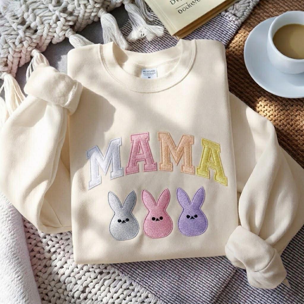 Mama Easter Embroidered Sweatshirt, Bunny Easter Mama Sweatshirt, Easter Mom Sweatshirt, Easter Family Sweatshirt, Mother's Day Gift