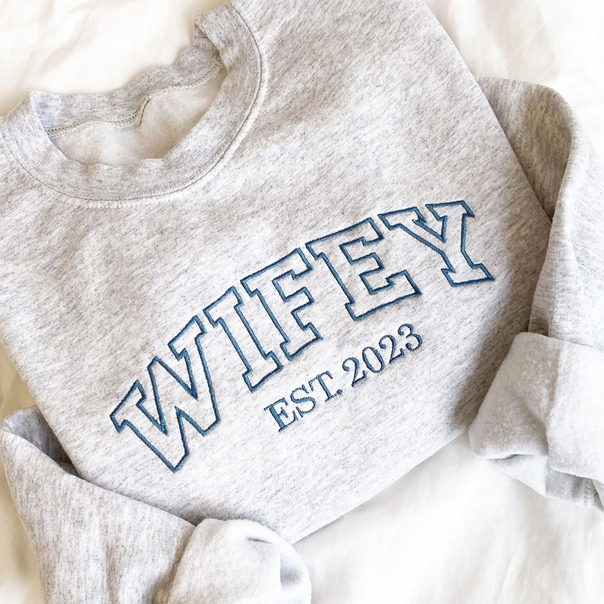 Custom Wifey EST. Date Embroidered Crewneck Sweatshirt, MRS Personalized Crew Neck Pullover, New Bride Sweatshirt, Gift For Wife