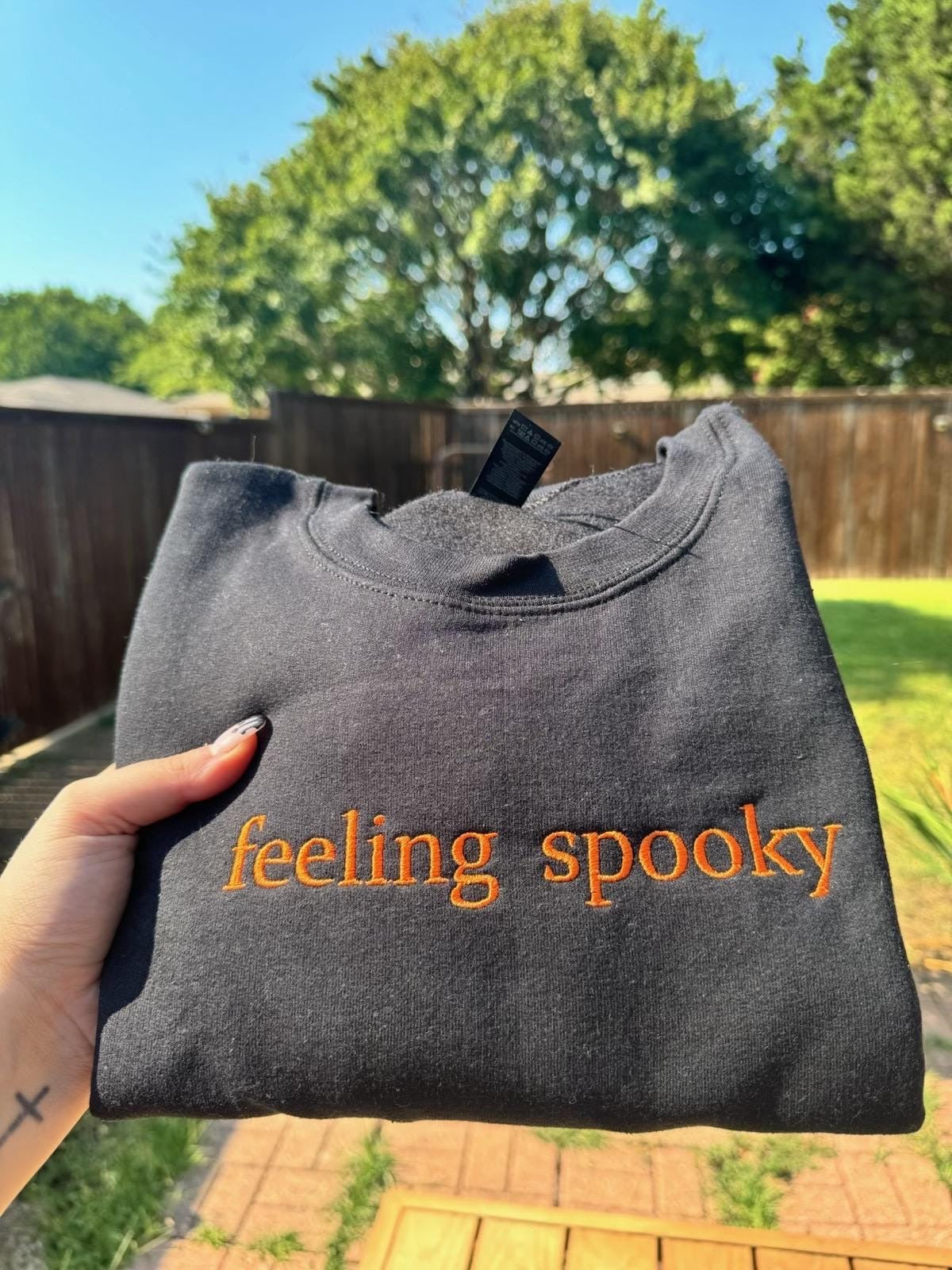 Feeling Spooky, Embroidered Crewneck, Cute Fall Tee, Sweater Weather, Spooky Season, Salem Witch, Embroidery, Gift for her, Minimalistic