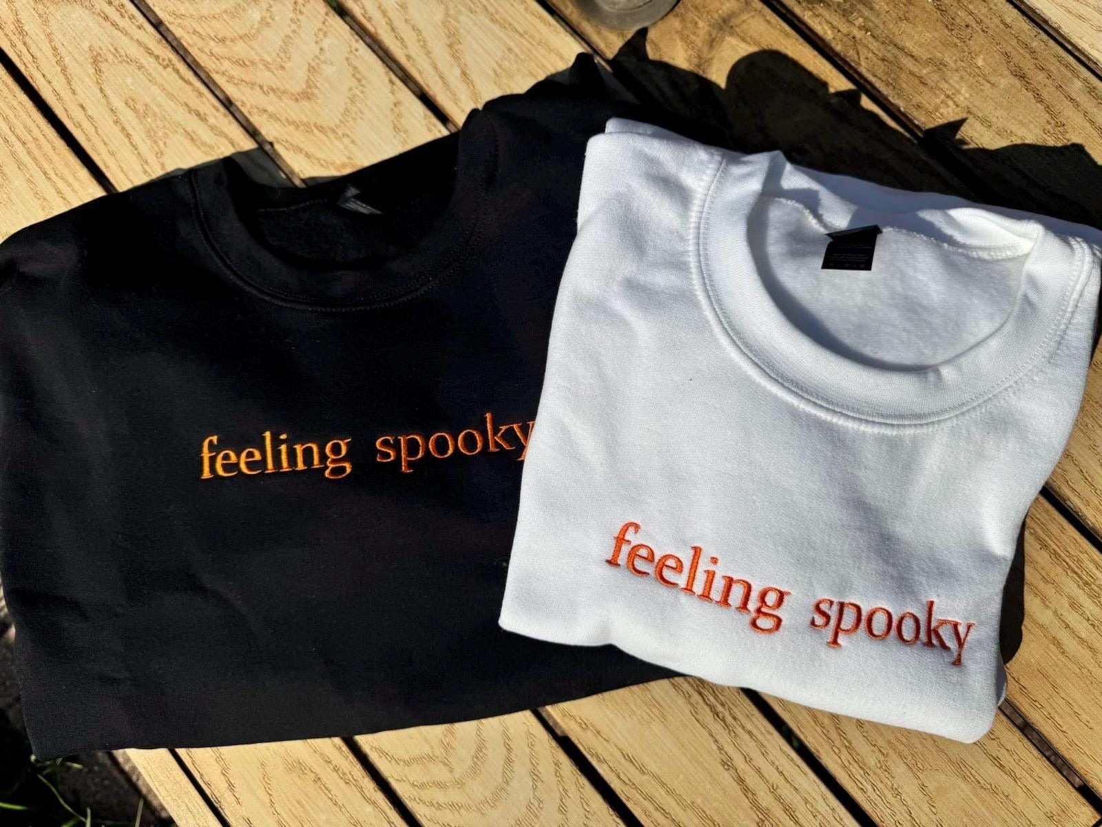 Feeling Spooky, Embroidered Crewneck, Cute Fall Tee, Sweater Weather, Spooky Season, Salem Witch, Embroidery, Gift for her, Minimalistic