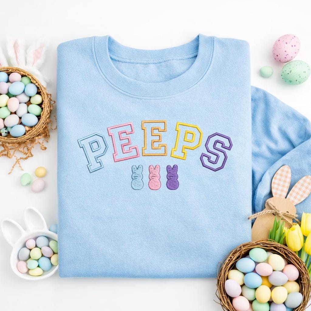 Easter Bunny Peeps Embroidered Sweatshirt, Happy Easter Embroidery Shirts, Cute Easter Gift, Bunny Peeps Tee for Women