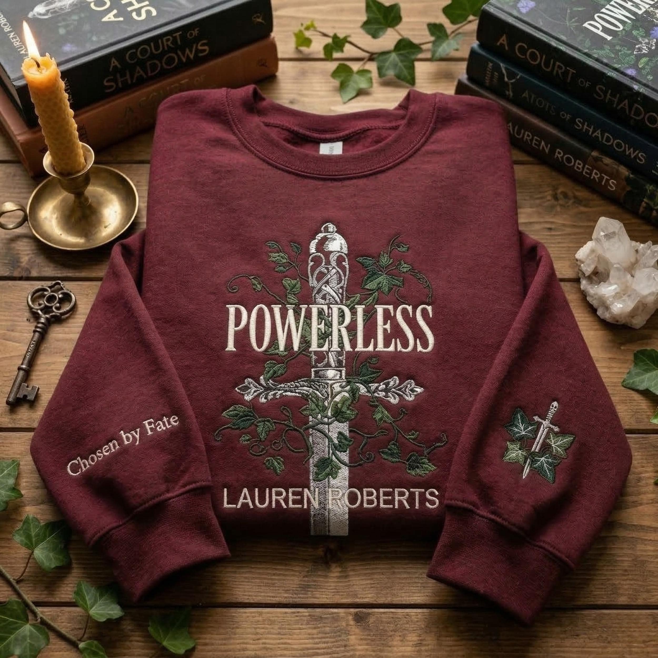 Powerless Lauren Roberts Embroidered Shirt, Powerless Embroidery Sweatshirt, Gift For Book Lovers, Bookish Merch, Fantasy Reader Apparel