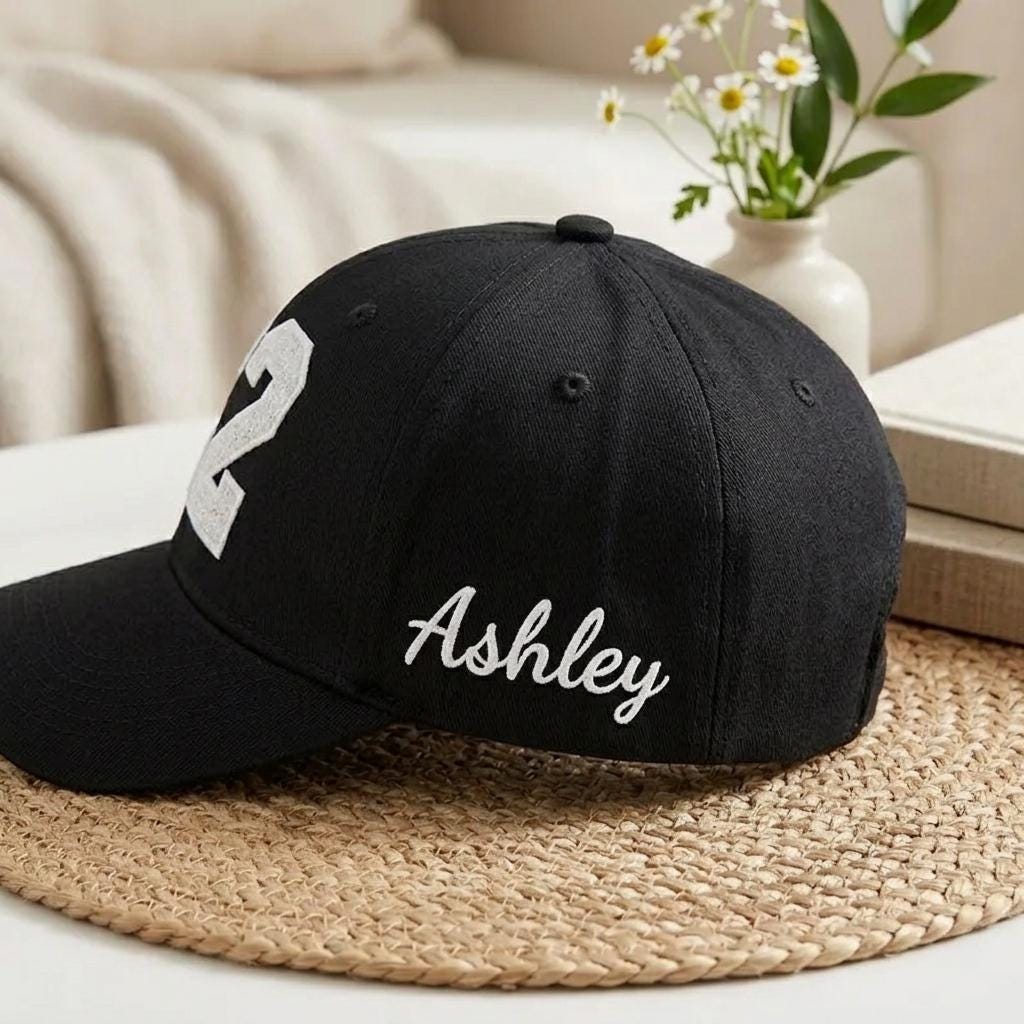 Custom Embroidered Sports Number Baseball Cap, Personalized Softball Hat, Sport Mom Glitter Applique Hat, Team Trucker Cap