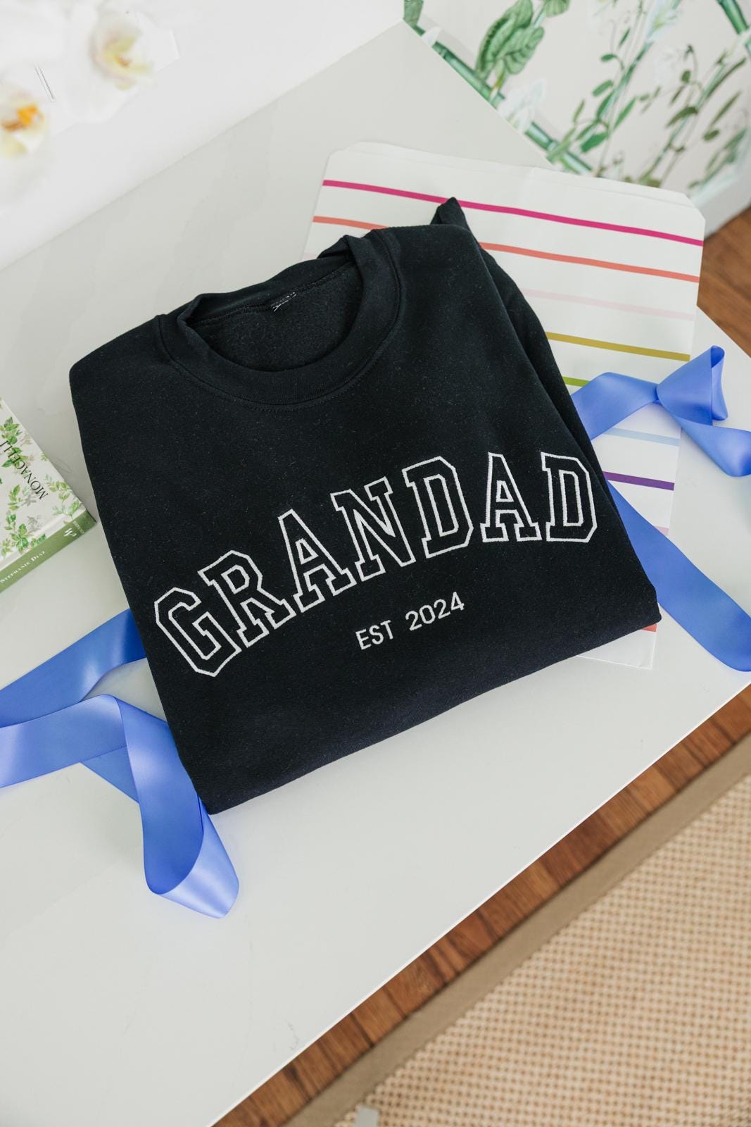 Men's Custom Embroidered Sweatshirt // Papa Est Sweatshirt, Custom Father Embroidered Gifts, Tee For New Dad, Embroidered Grandpa Sweatshirt