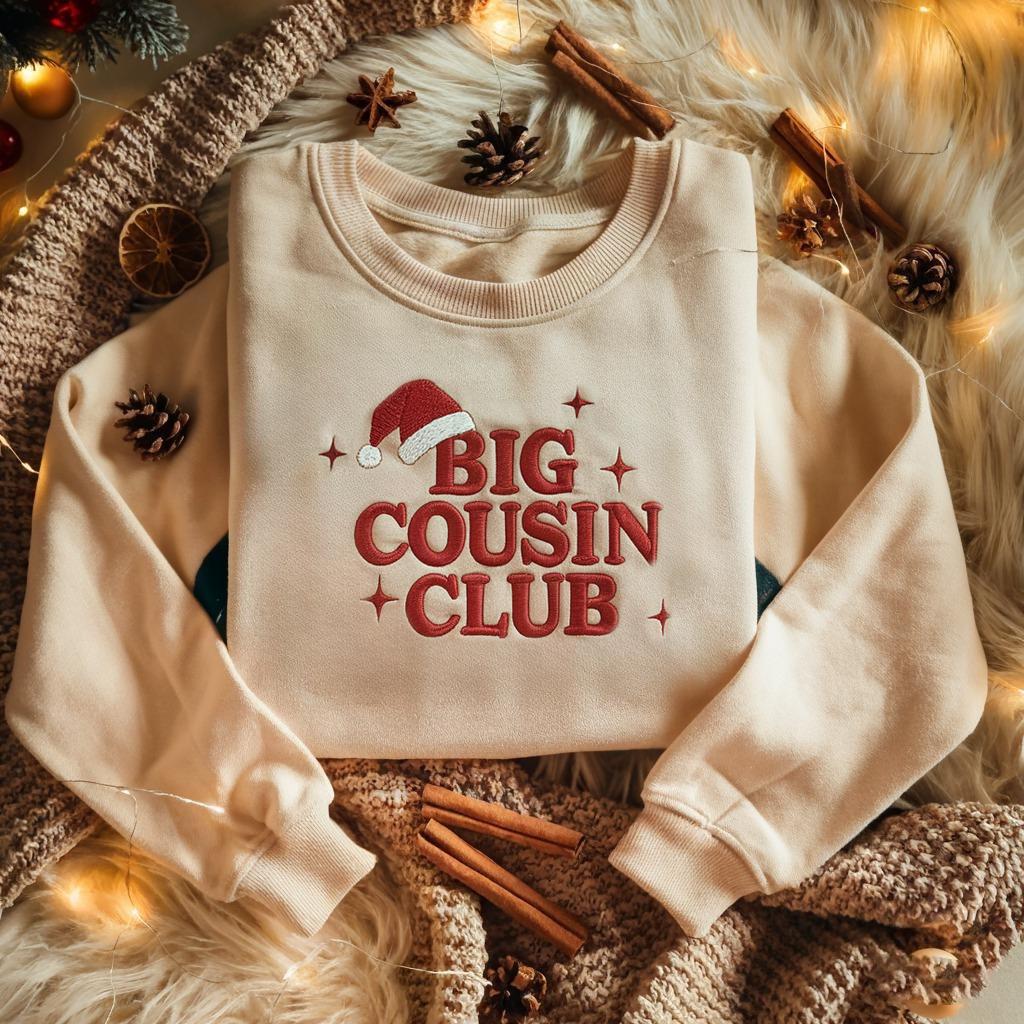 Embroidered Big Cousin Sweatshirt, Christmas Cousin Matching Sweatshirt, Baby Announcement Gift, Xmas Cousin Crew, Christmas Gift,Baby Santa