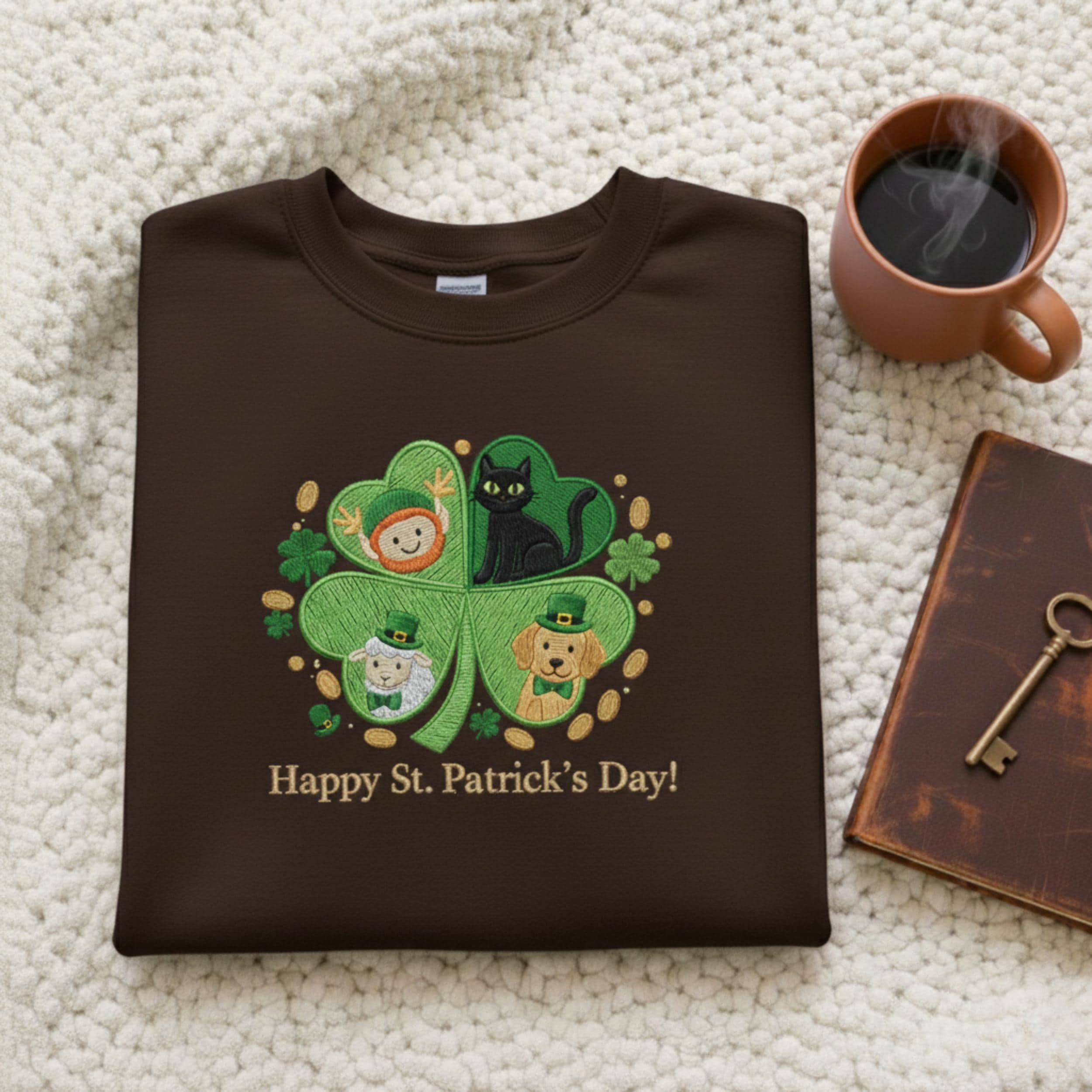 St. Patrick’s Day Embroidered Shirt – Lucky Clover Embroidery Sweatshirt, Irish Family Crewneck, St. Paddy’s Day Gift