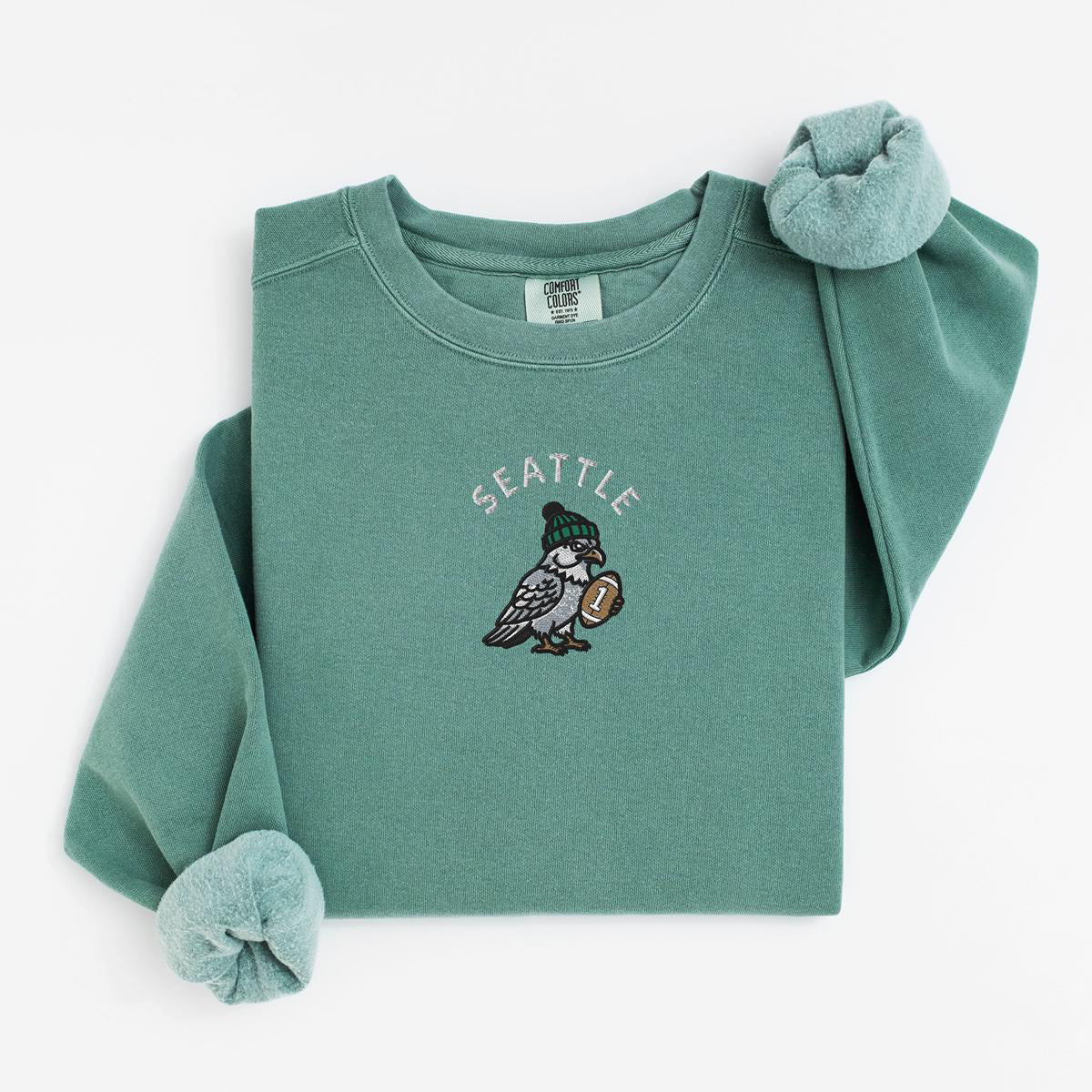 Embroidered Seattle Seahawks Sweatshirt, Game Day Crewneck, Unisex Football Fan Apparel