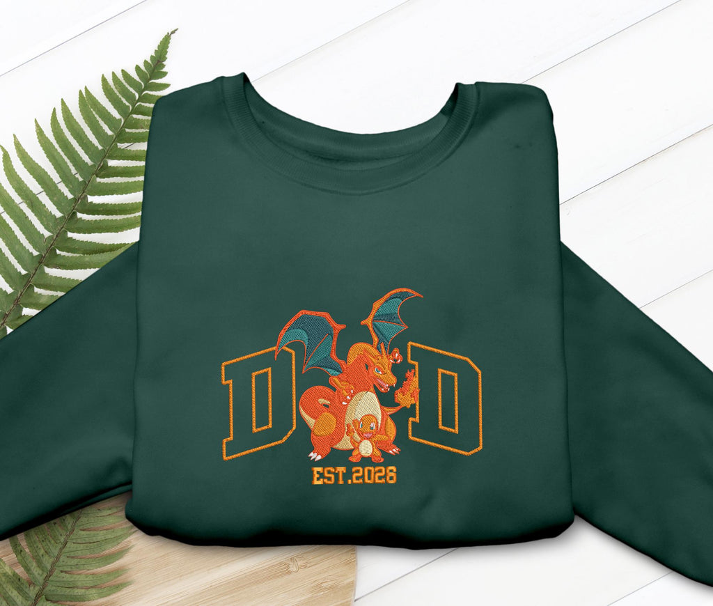 Charizard Dad Shirt Custom Evolution Starter EST Anime Embroidered T-shirt, Sweatshirt, Hoodie Manga Gifts