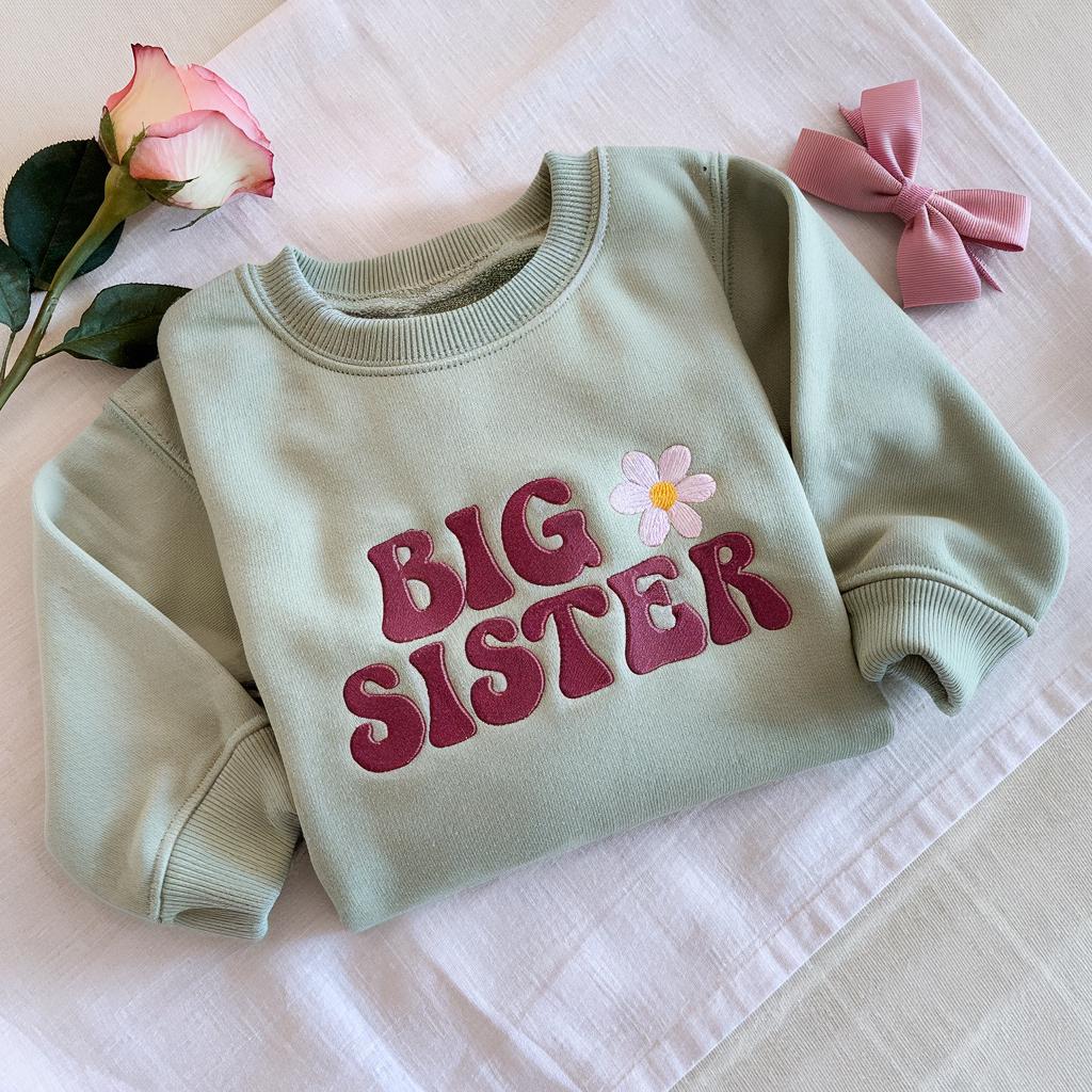 Big Sister Embroidered Sweatshirt, Sweatshirt for Sibling Announcement, New Baby Announcement Gift, Baby Reveal Outfit, Big Sister Gift