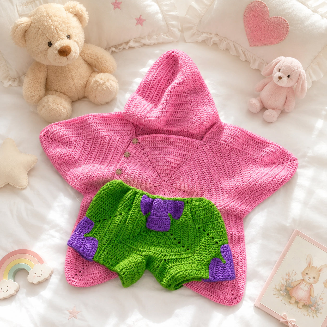 Personalized Star Baby Swaddle, Star Cocoon, Custom Baby Star Romper Sleep Sack, Hooded Newborn Wrap, Handmade Crochet Knit Outfit, Custom Name Baptism Baby Shower Gift BABYSR04