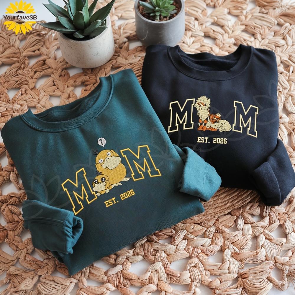 Custom PokeMom Embroidered Shirt, Mother's Day Gift, Birthday Gift For Mom, Pocket Beast, Personalized Anime Characters Sweatshirt